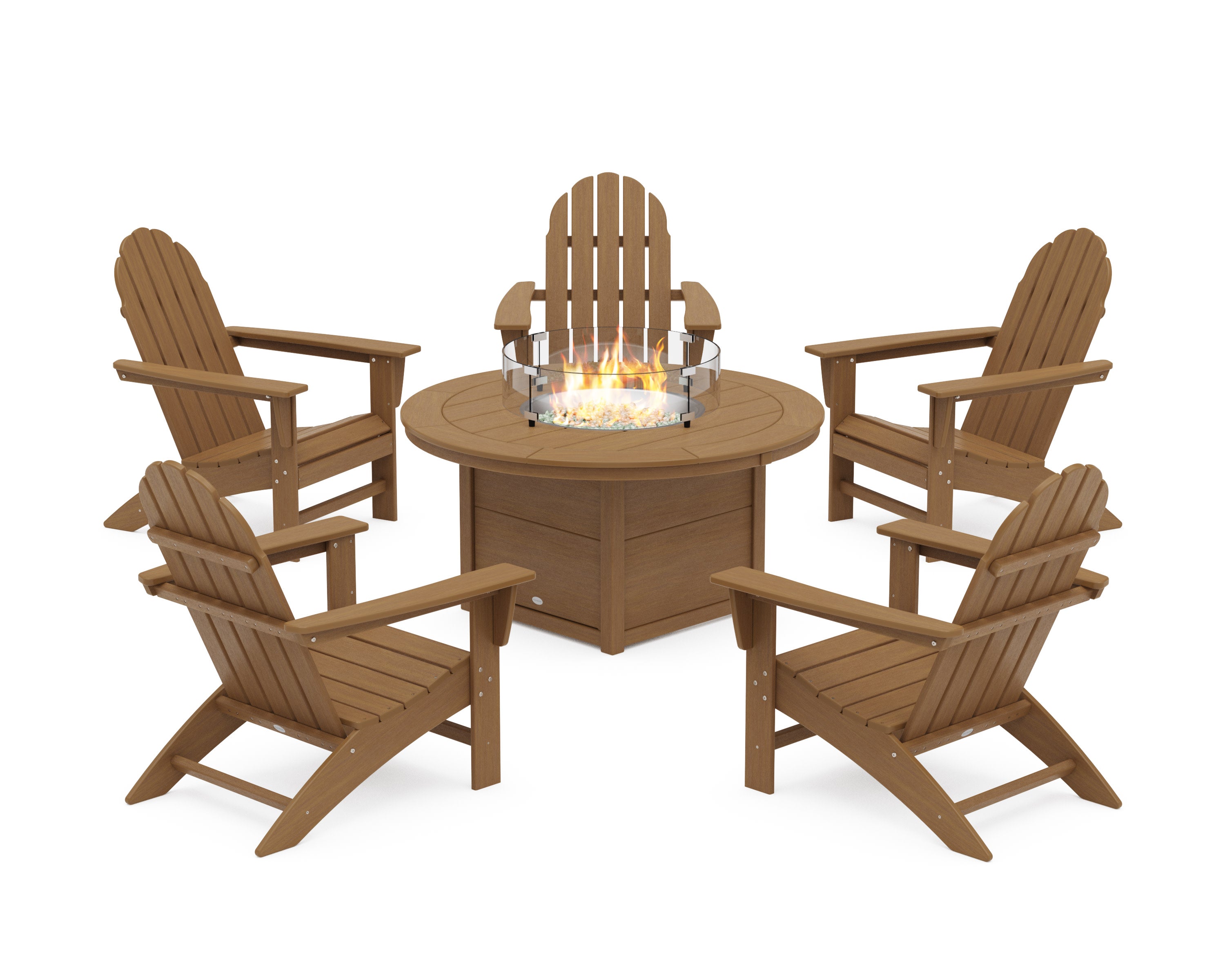 Vineyard Adirondack 6-Piece Chat Set with Fire Pit Table in Natural