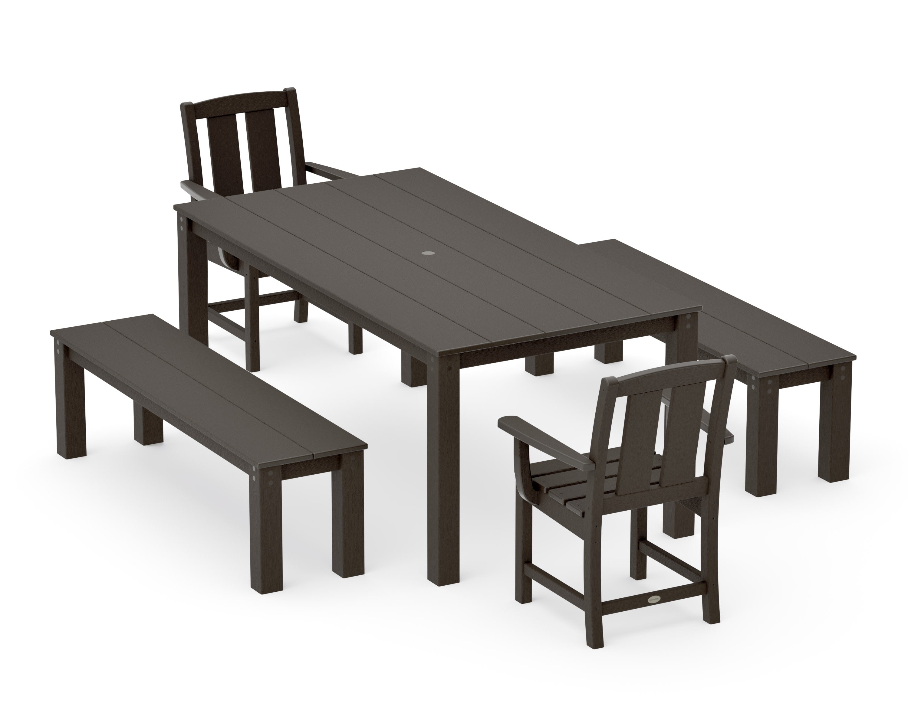 Mission 5-Piece Parsons Dining Set with Benches in Vintage Coffee