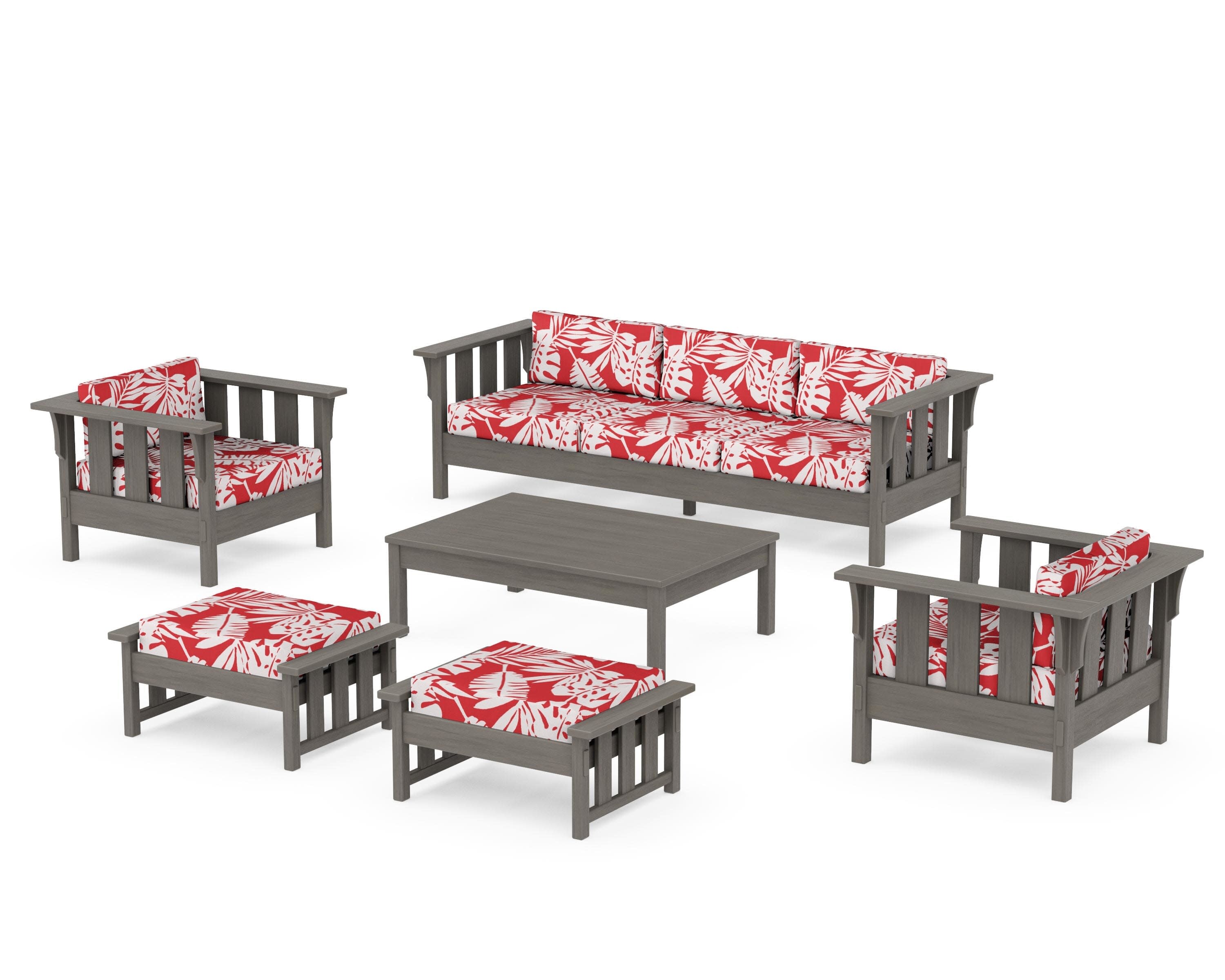 Acadia 6-Piece Lounge Sofa Set in Driftwood / Leaf Crimson