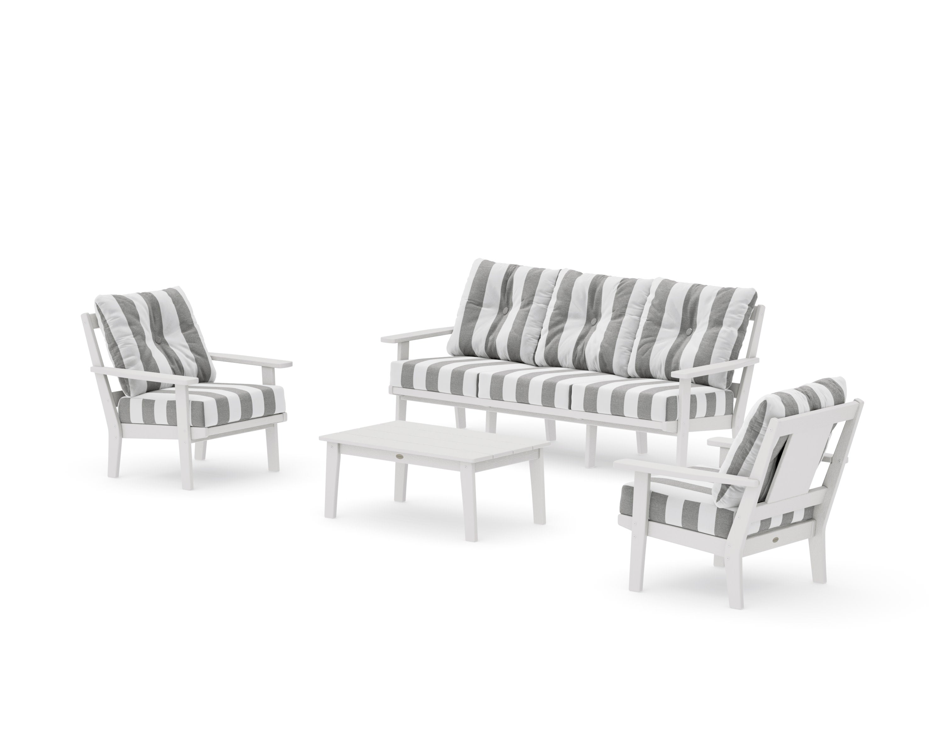 Prairie 4-Piece Deep Seating Set with Sofa in Vintage White / Cabana Stripe Grey Mist