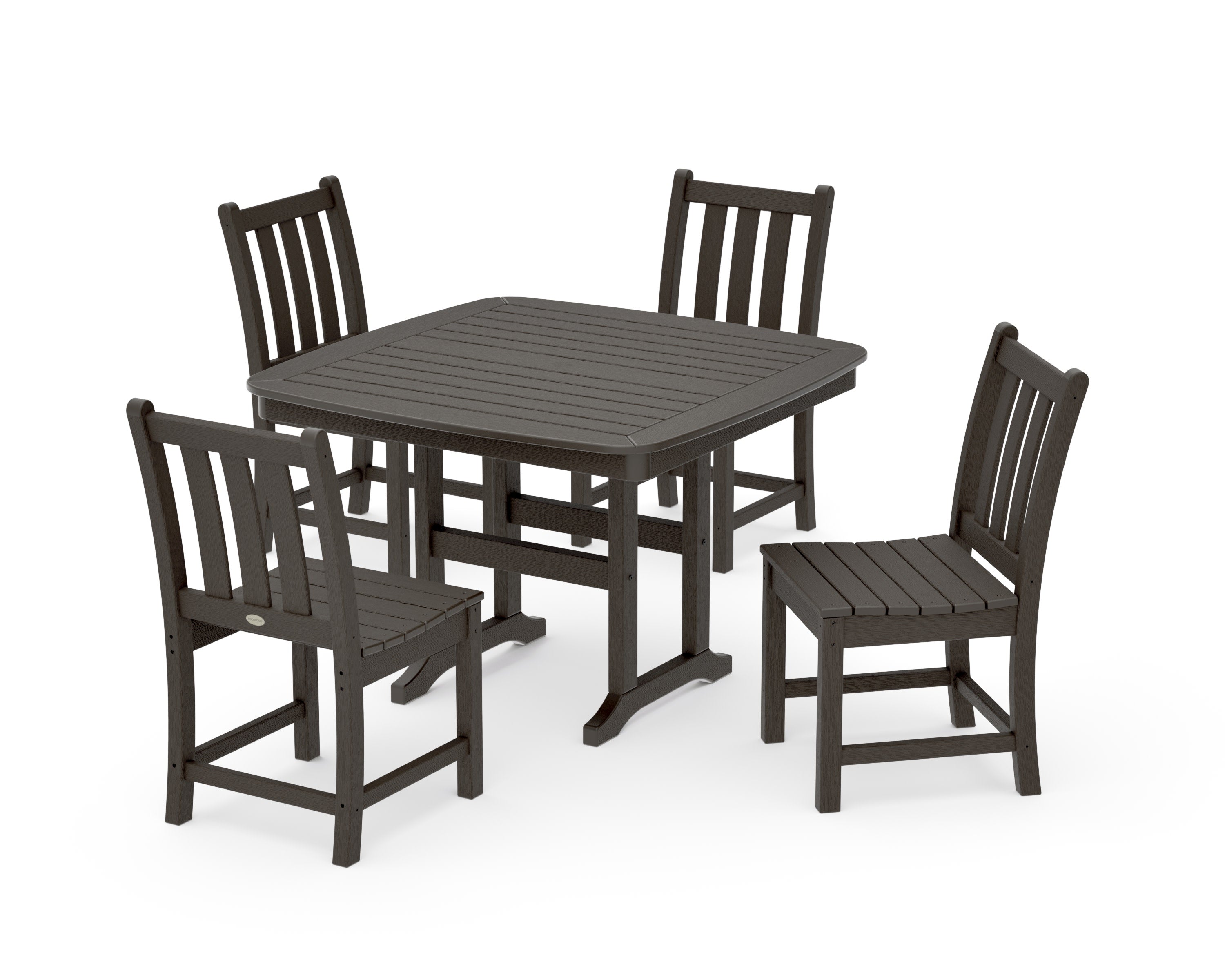 Traditional Garden Side Chair 5-Piece Dining Set with Trestle Legs in Vintage Coffee