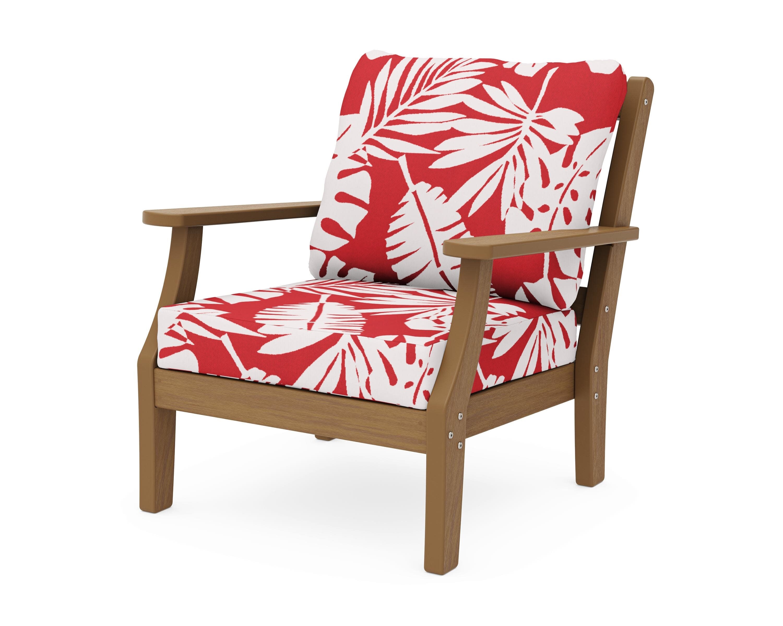 Chinoiserie Deep Seating Chair in Natural / Leaf Crimson