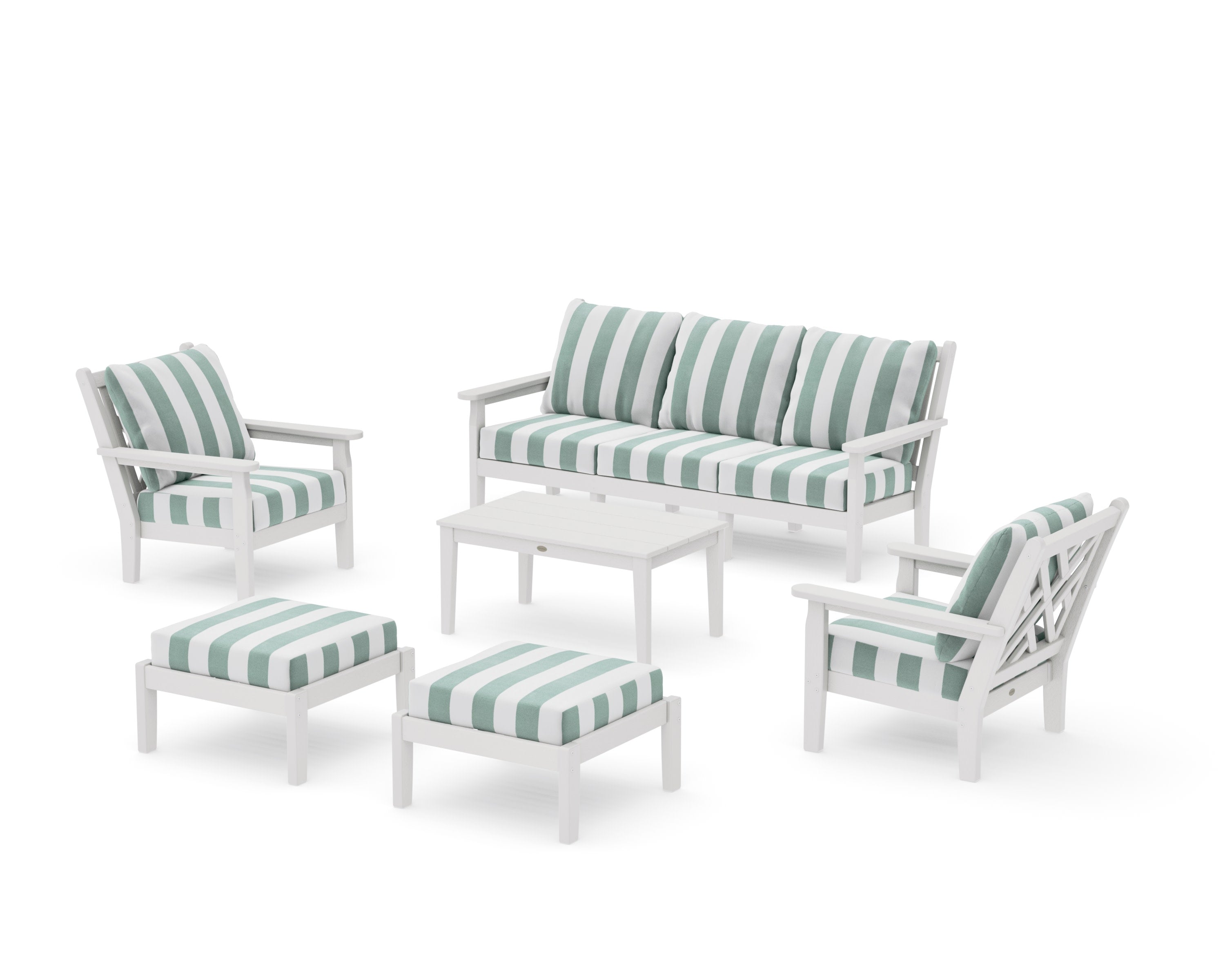 Chippendale 6-Piece Lounge Sofa Set in Vintage White / Cabana Stripe Glacier Spa