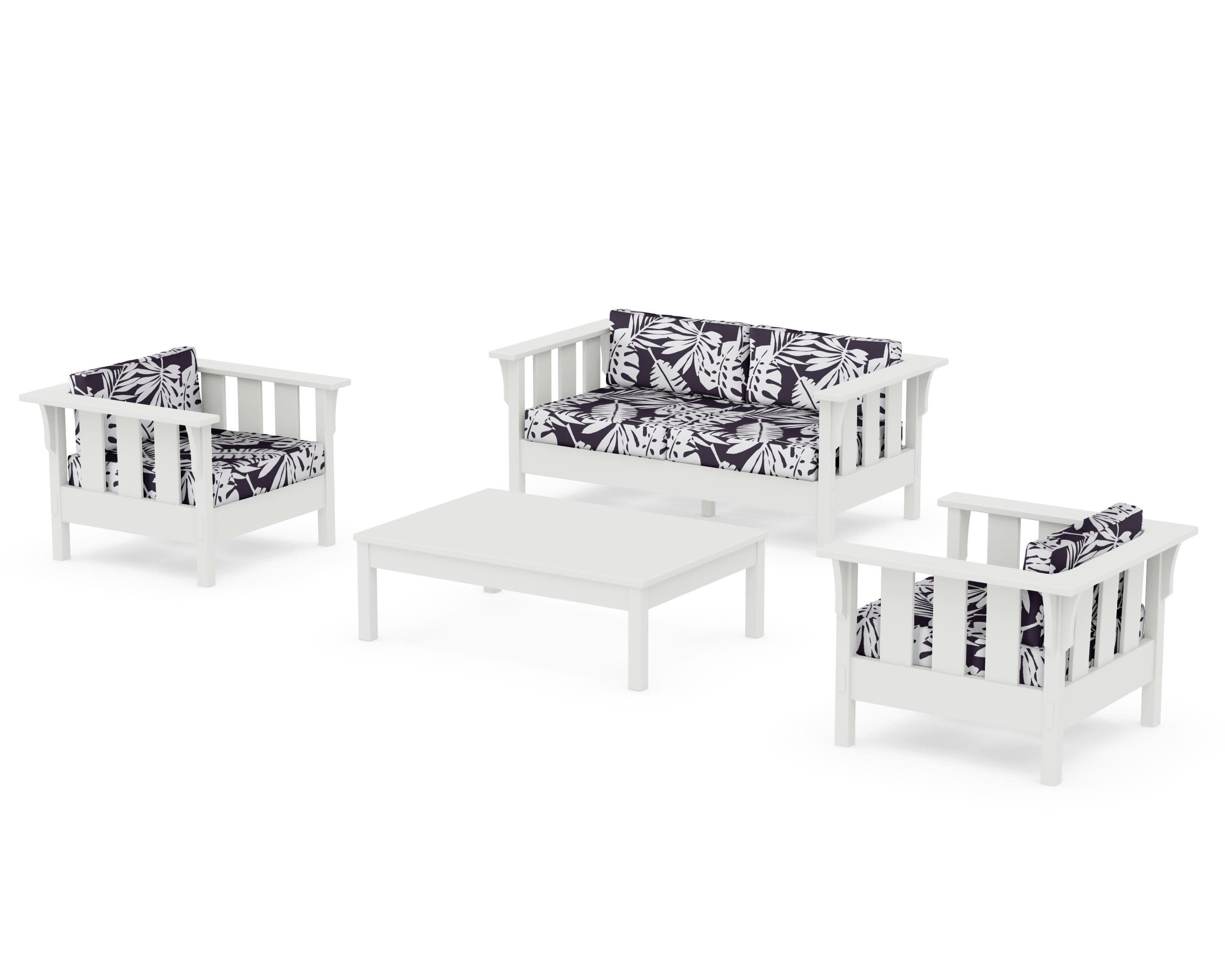 Acadia 4-Piece Deep Seating Set with Loveseat in Vintage White / Leaf Navy
