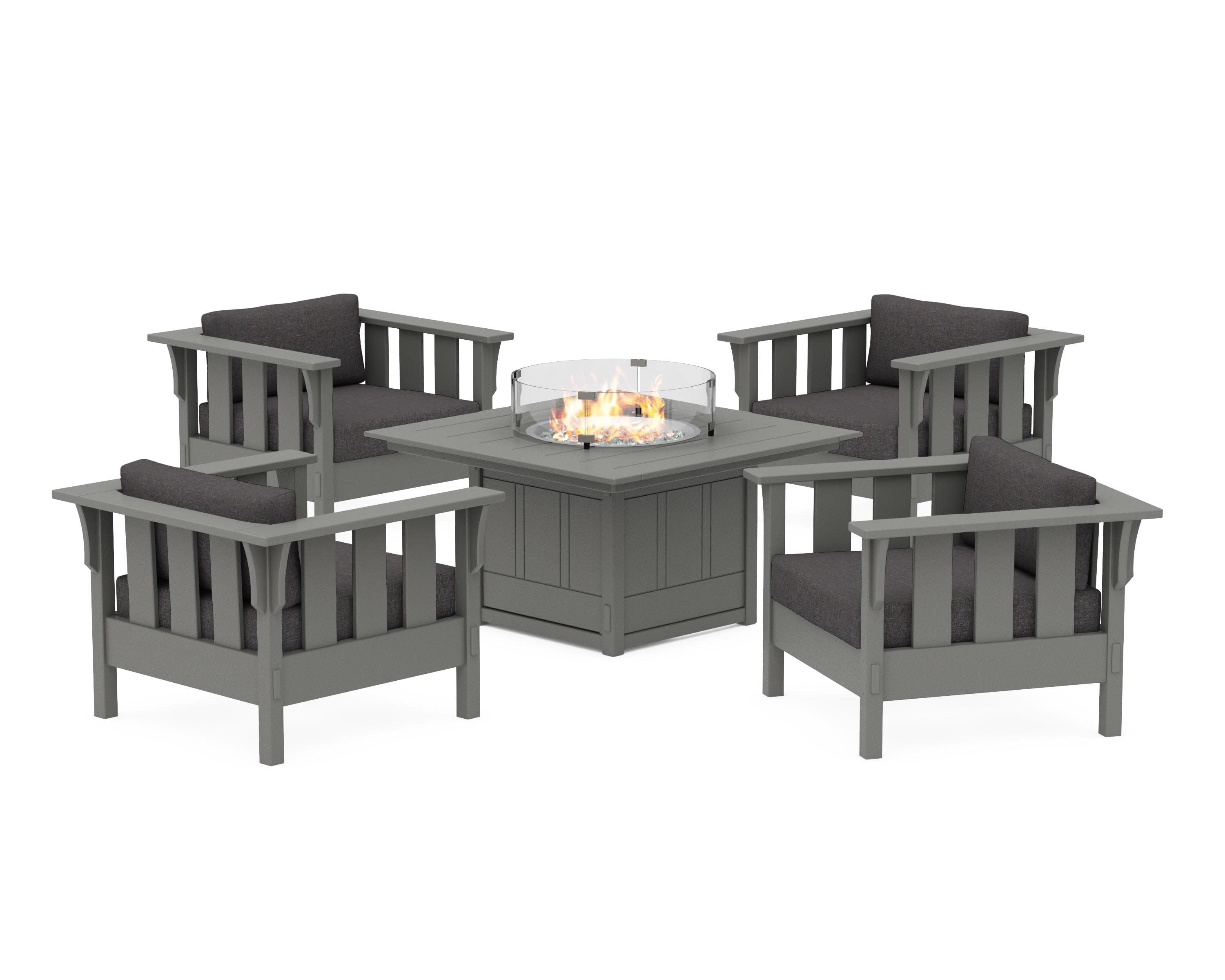 Acadia 5-Piece Deep Seating Set with Fire Pit Table in Slate Grey / Ash Charcoal