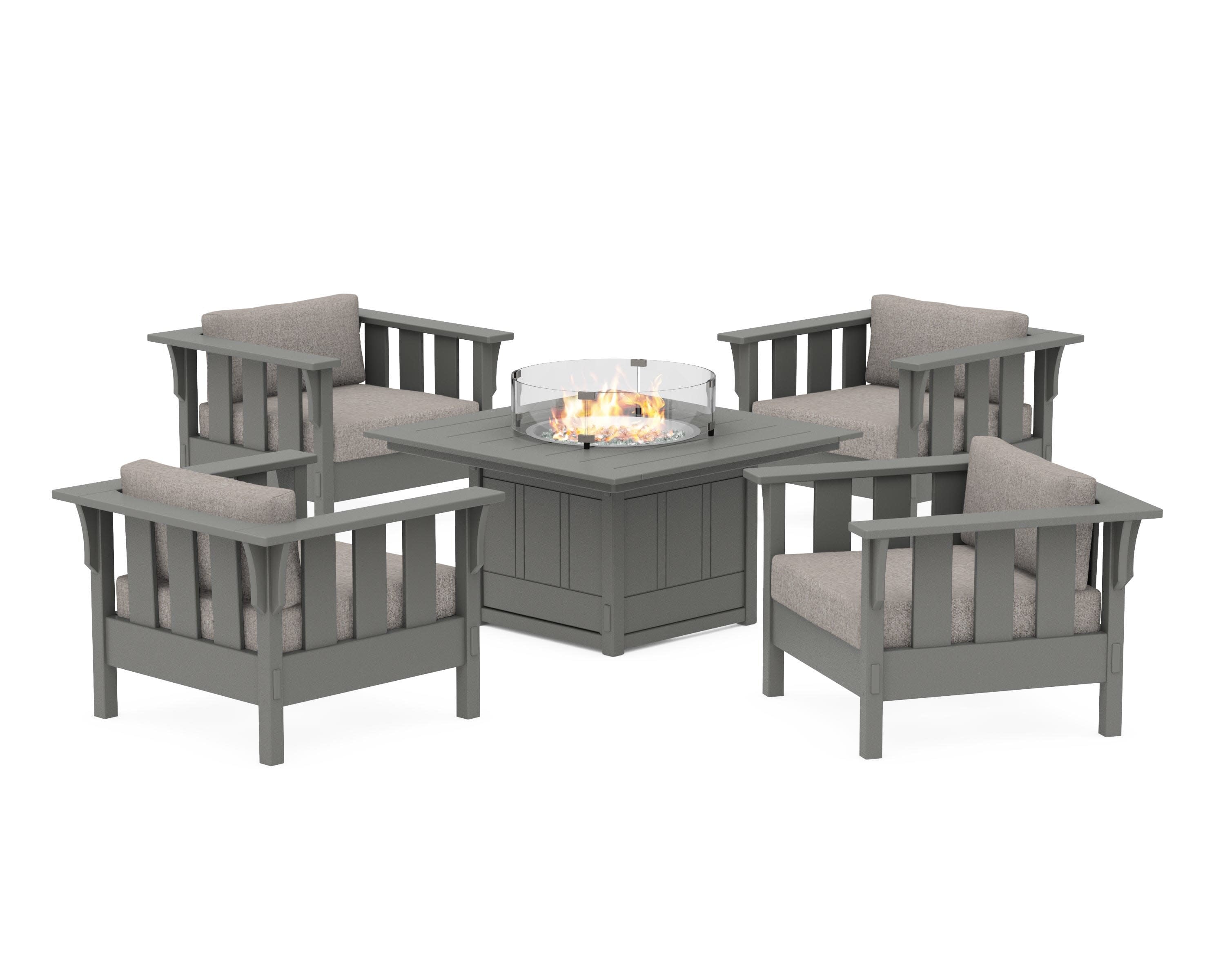 Acadia 5-Piece Deep Seating Set with Fire Pit Table in Slate Grey / Weathered Tweed
