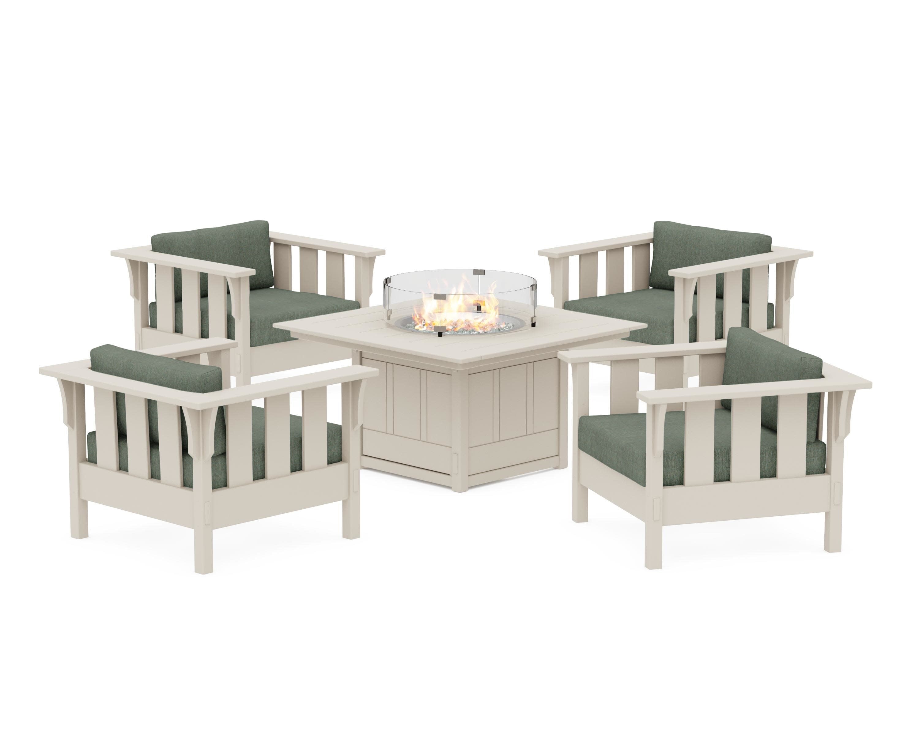 Acadia 5-Piece Deep Seating Set with Fire Pit Table in Sand / Cast Sage