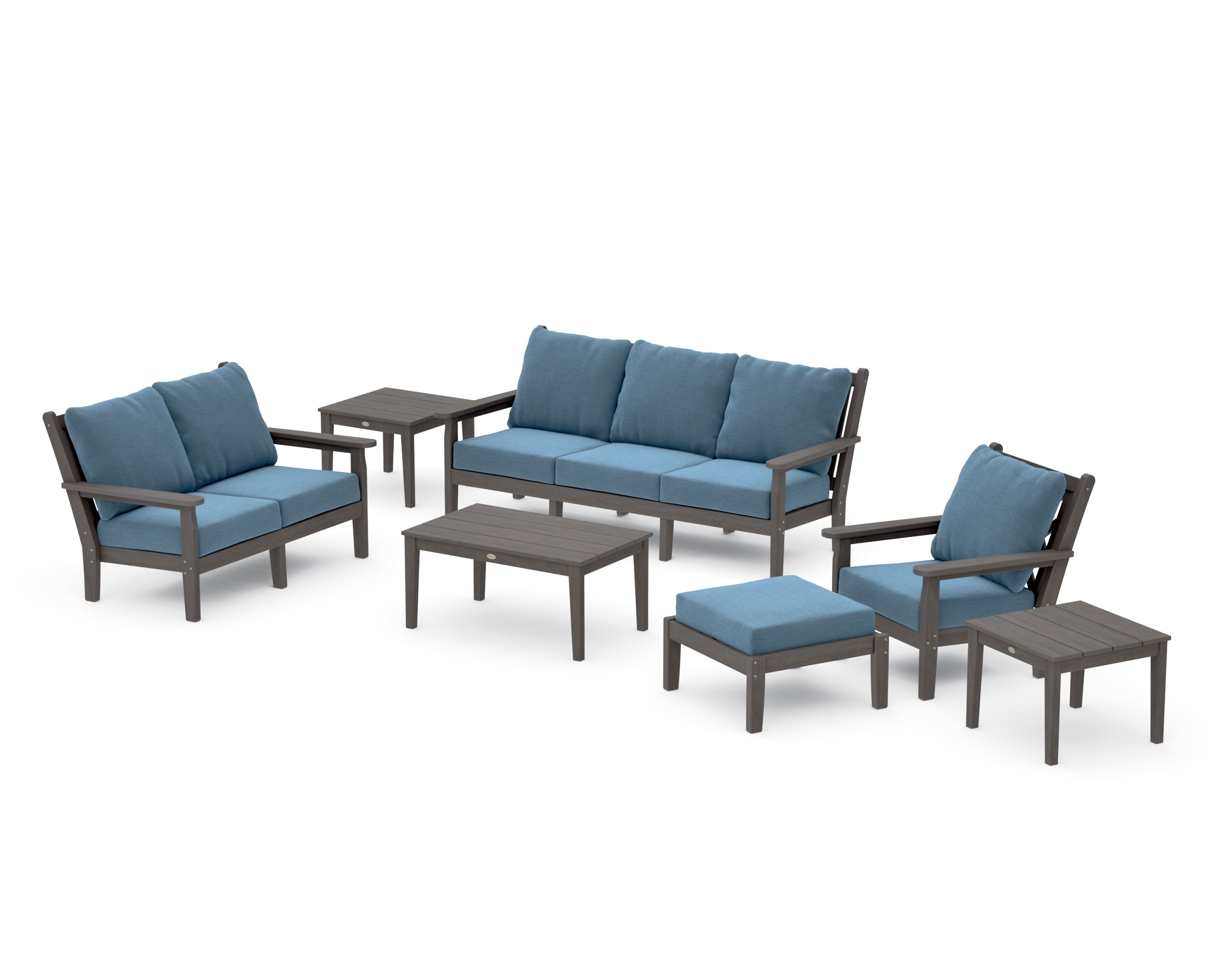 Chippendale 7-Piece Deep Seating Set in Driftwood / Sky Blue