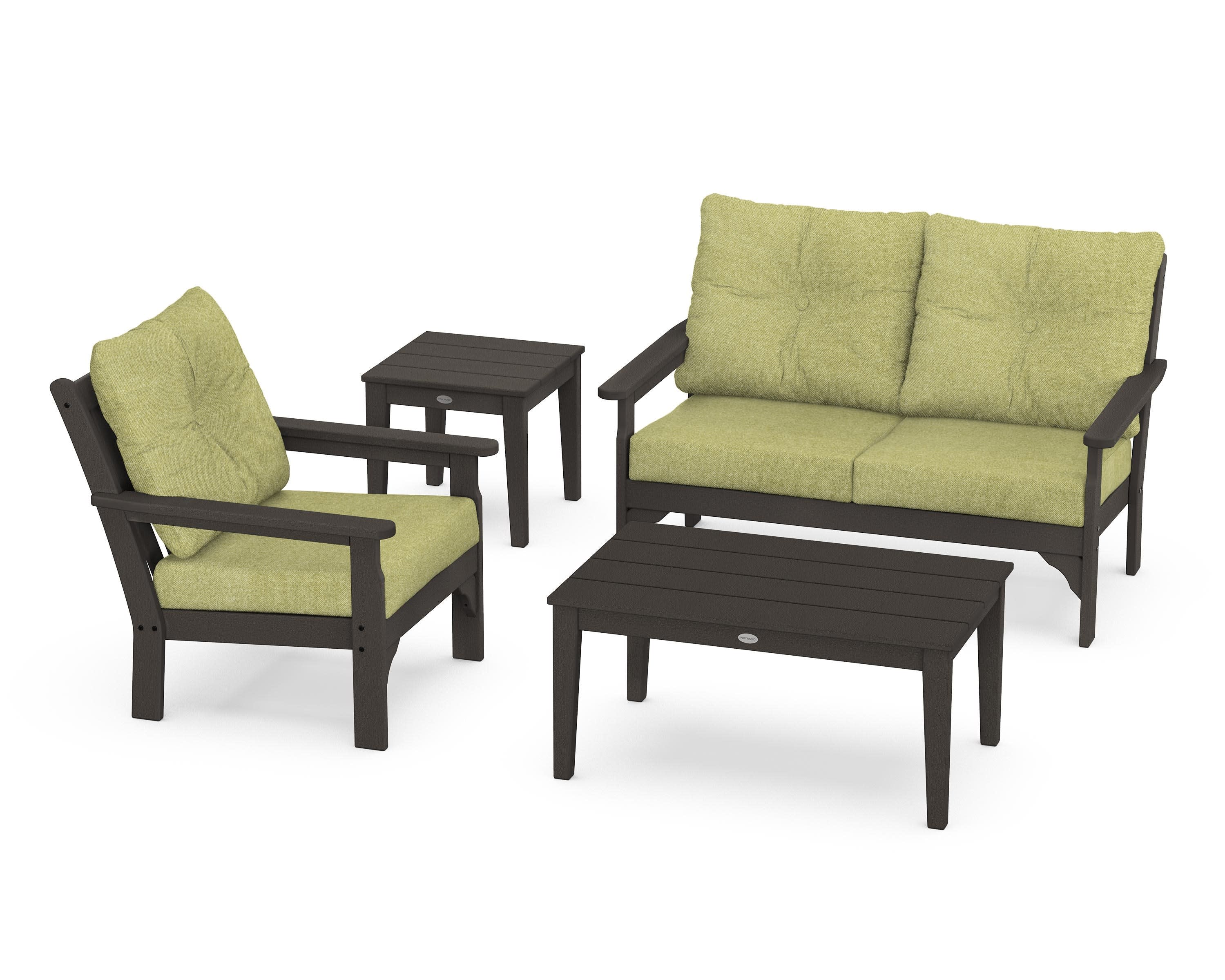 Vineyard 4-Piece Deep Seating Set in Vintage Coffee / Chartreuse Boucle