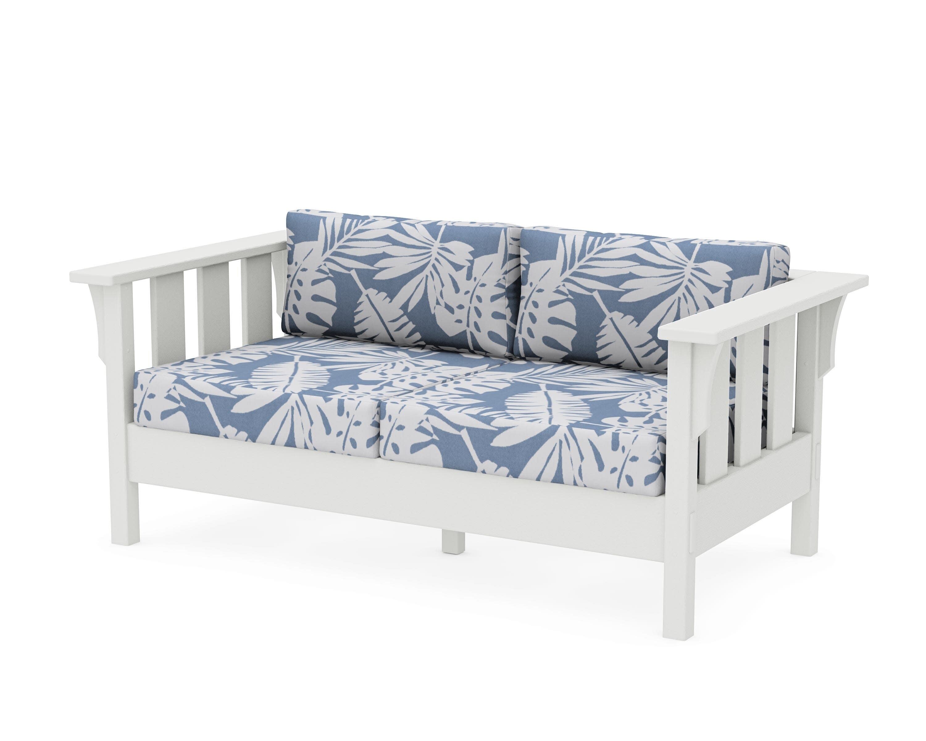 Acadia Deep Seating Loveseat in Vintage White / Leaf Sky Blue