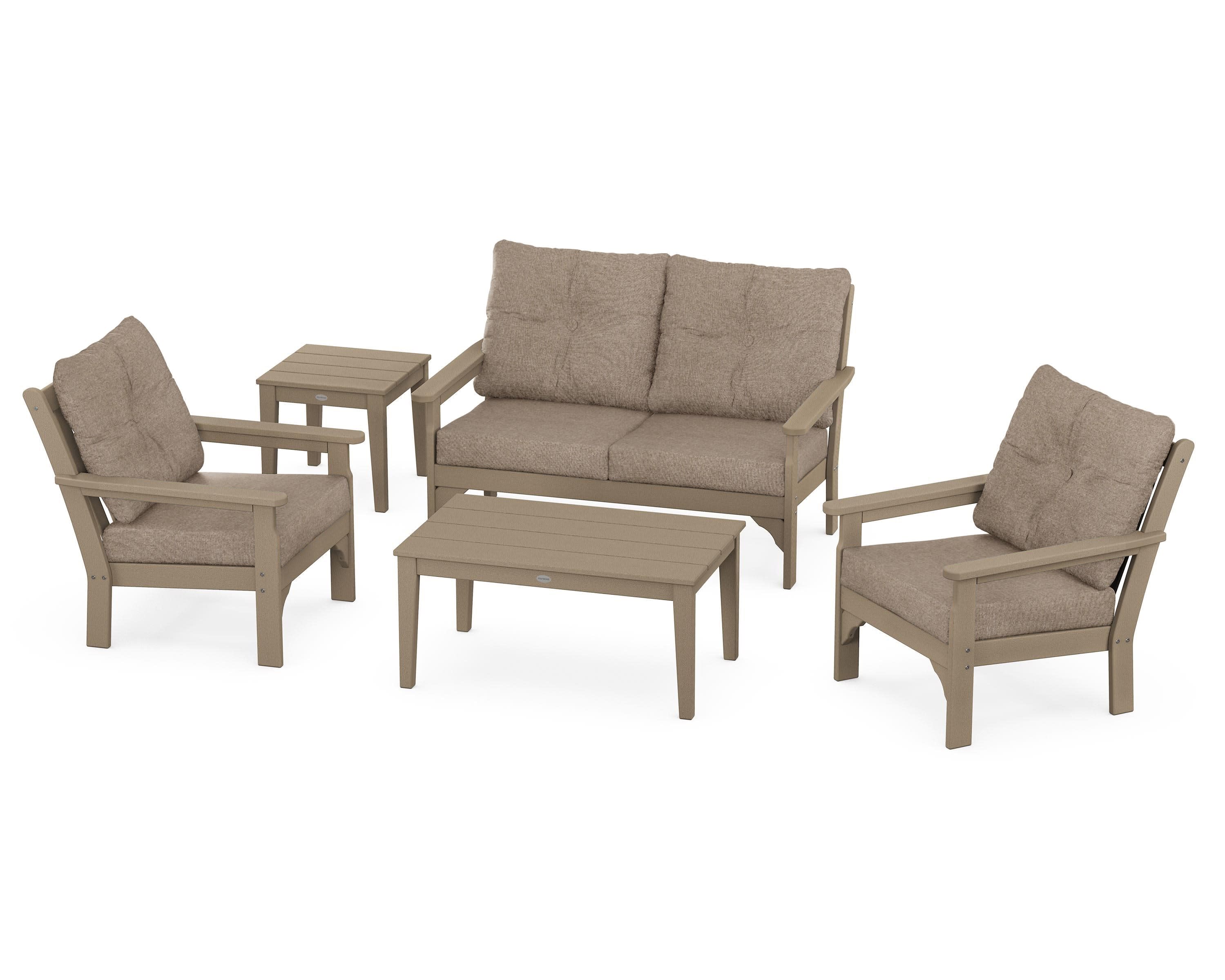Vineyard 5-Piece Deep Seating Set in Vintage Sahara / Spiced Burlap