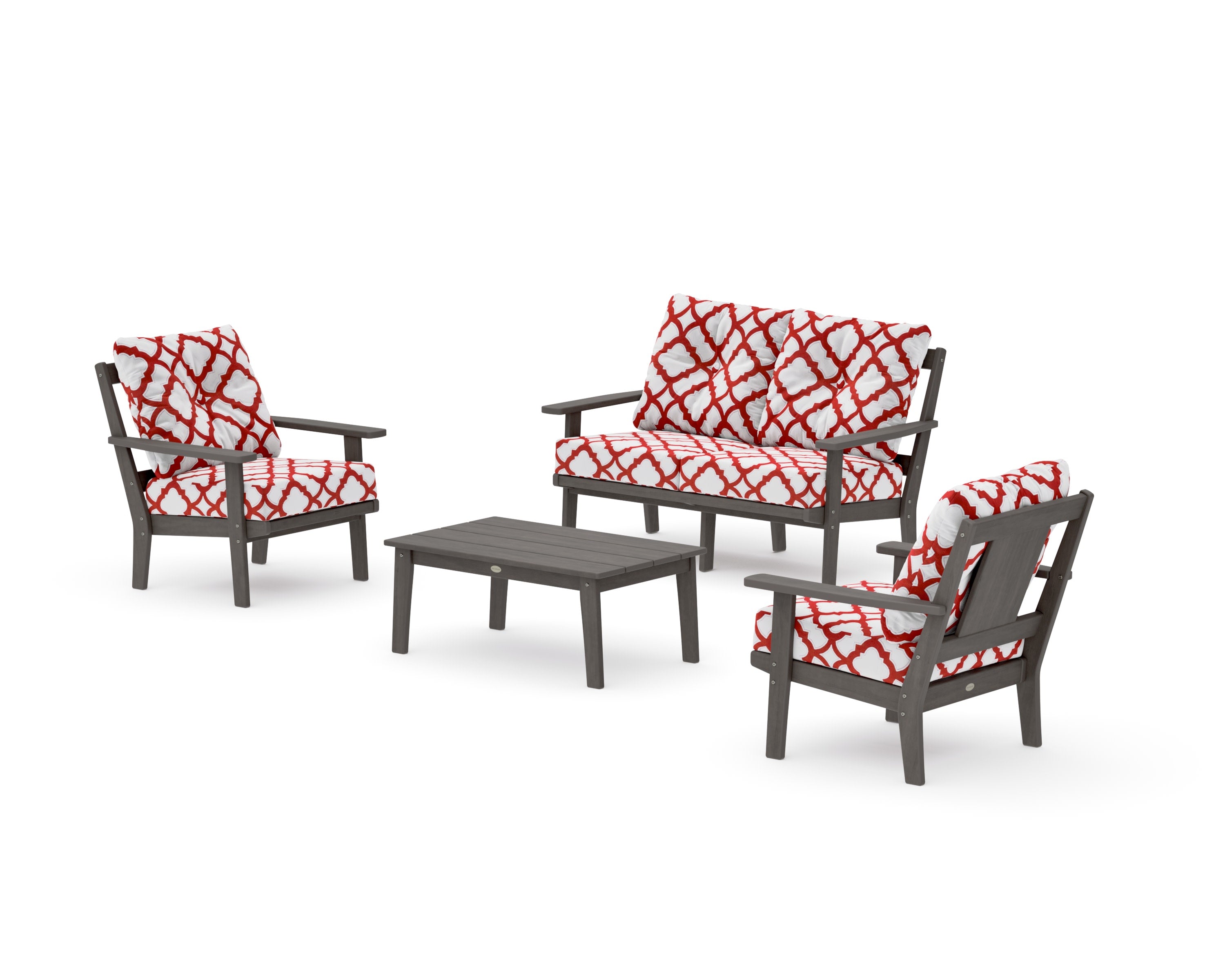 Prairie 4-Piece Deep Seating Set with Loveseat in Driftwood / Trellis Crimson