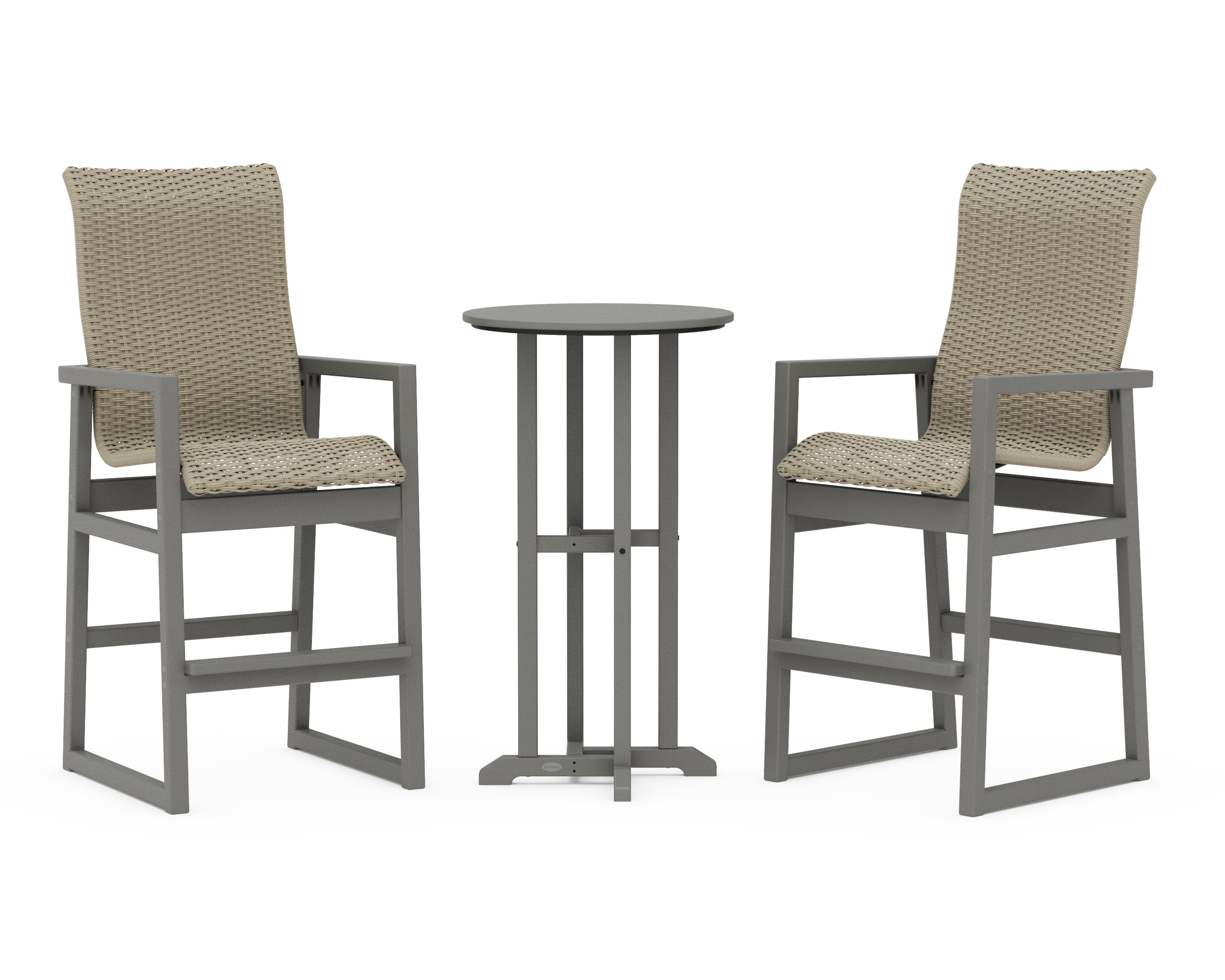 EDGE Woven Highback 3-Piece Farmhouse Bar Set in Slate Grey / Dune Grass