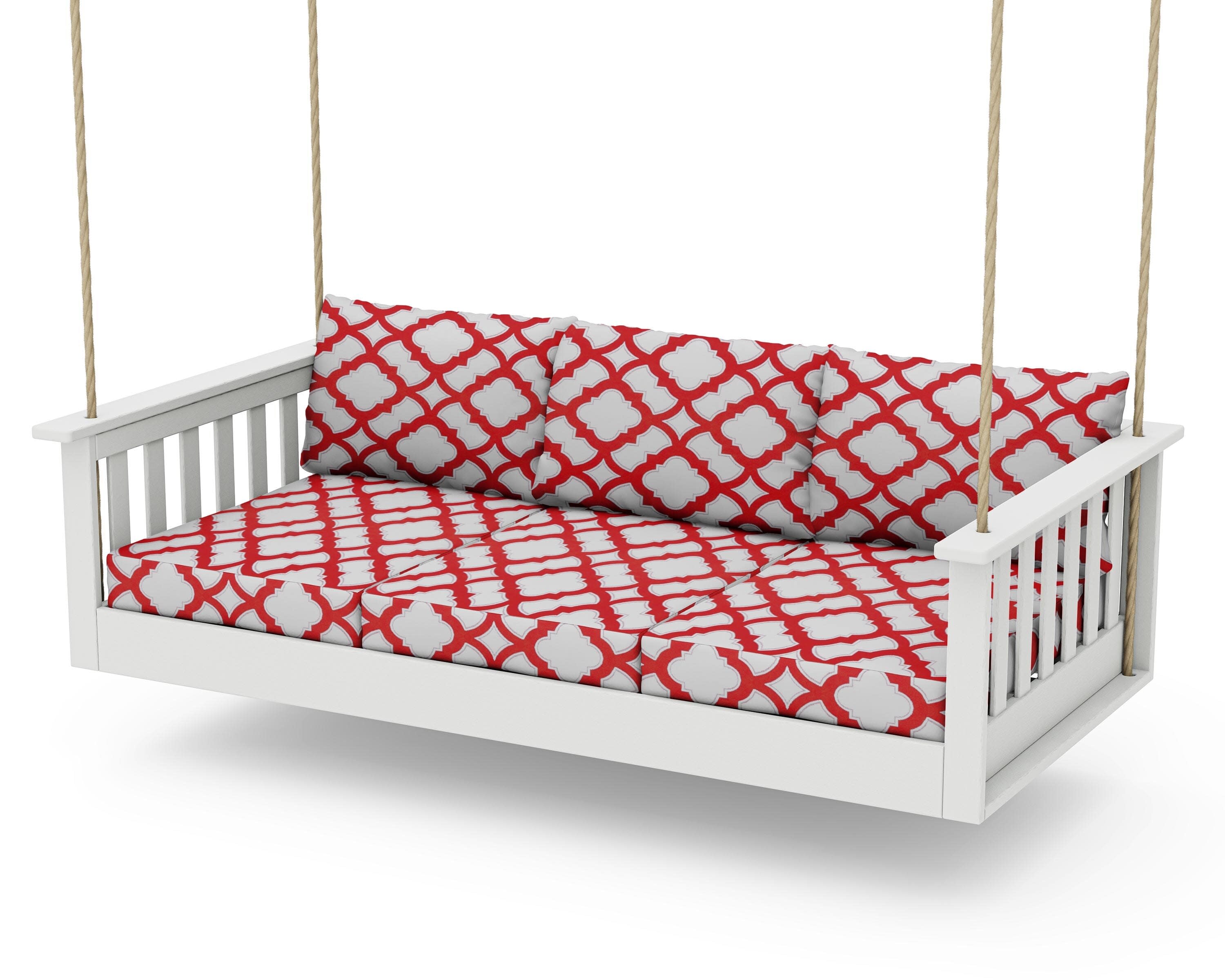 Vineyard Daybed Swing in Vintage White / Trellis Crimson
