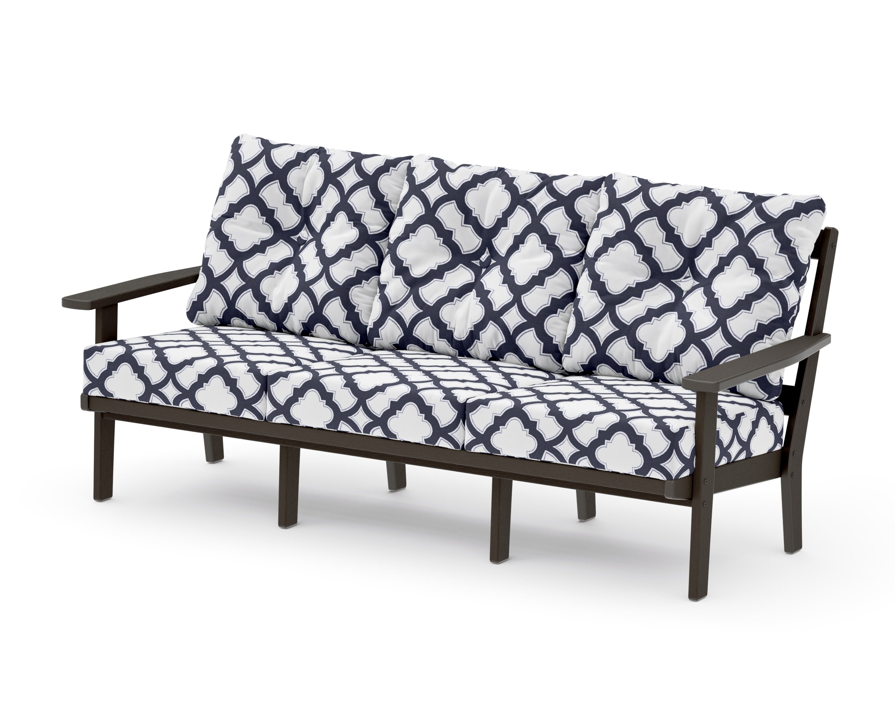 PrairieDeep Seating Sofa in Vintage Coffee / Trellis Navy