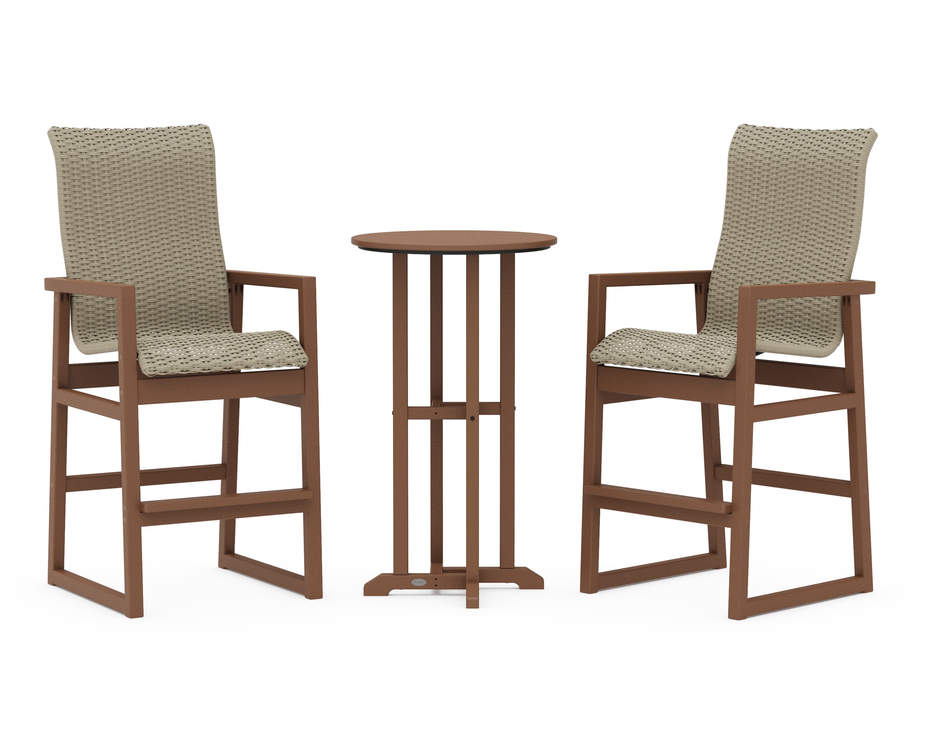 EDGE Woven Highback 3-Piece Farmhouse Bar Set in Teak / Dune Grass