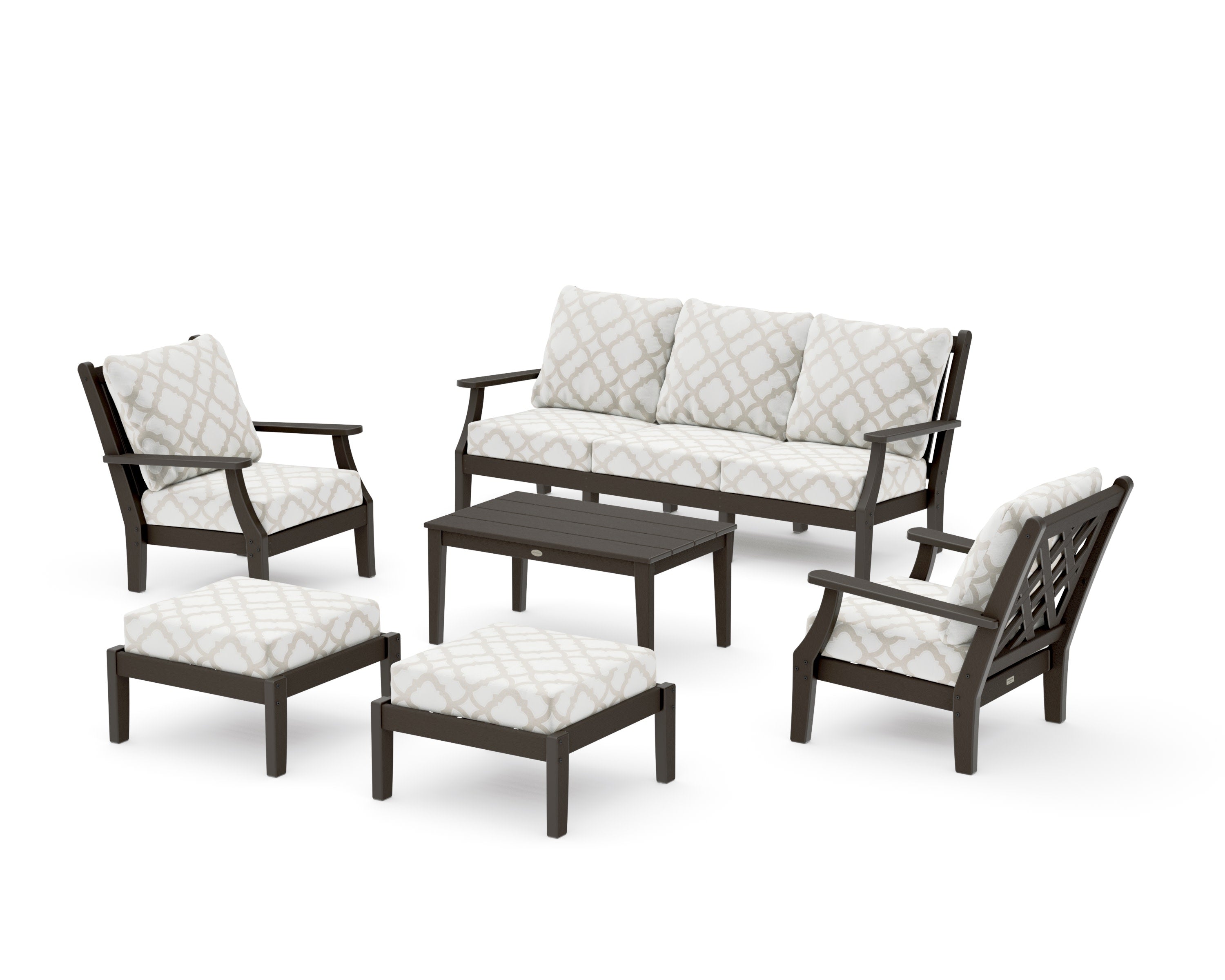 Wovendale 6-Piece Lounge Sofa Set in Vintage Coffee / Trellis Dune Burlap