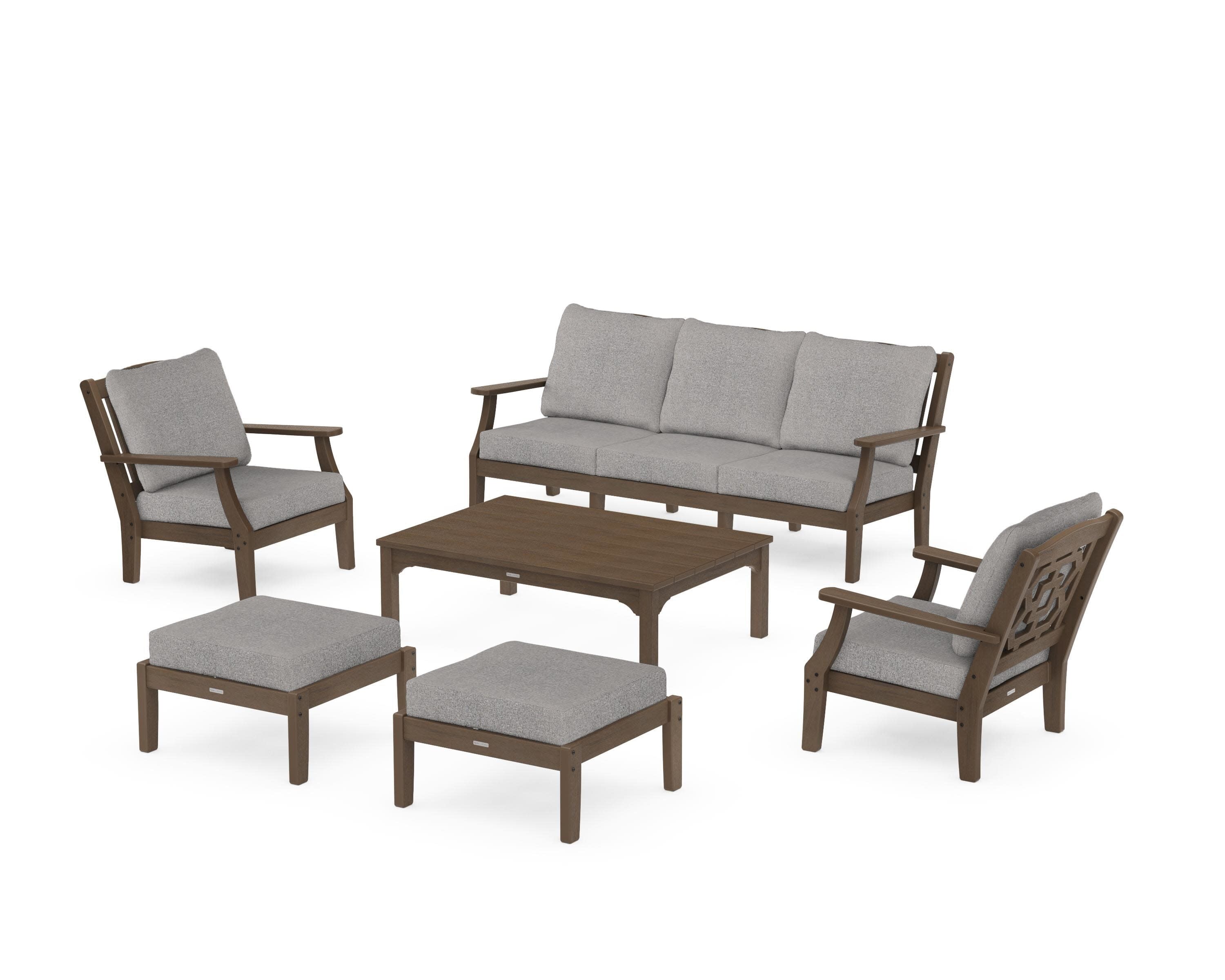 Chinoiserie 6-Piece Lounge Sofa Set in Kona / Grey Mist