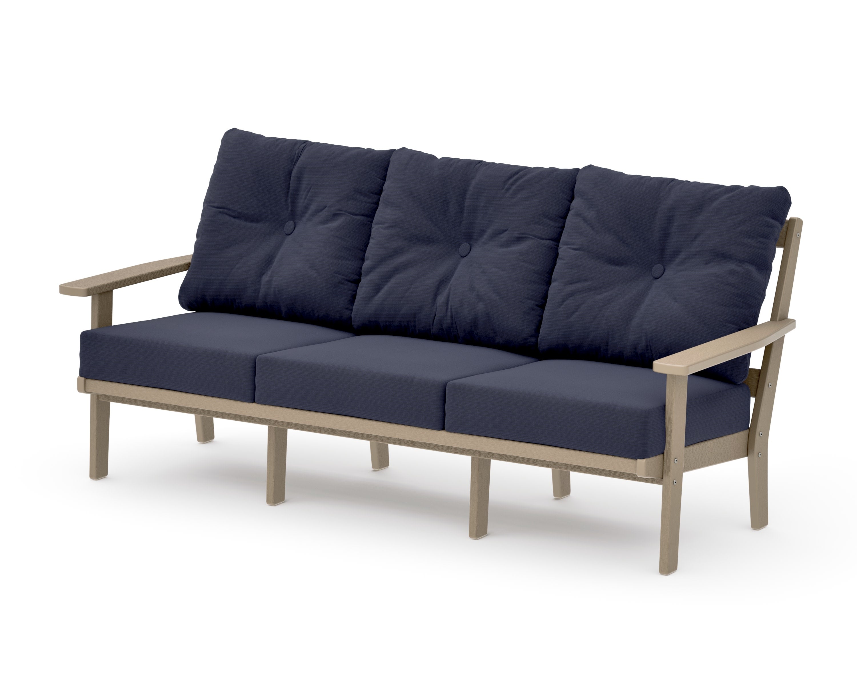 PrairieDeep Seating Sofa in Vintage Sahara / Navy Linen