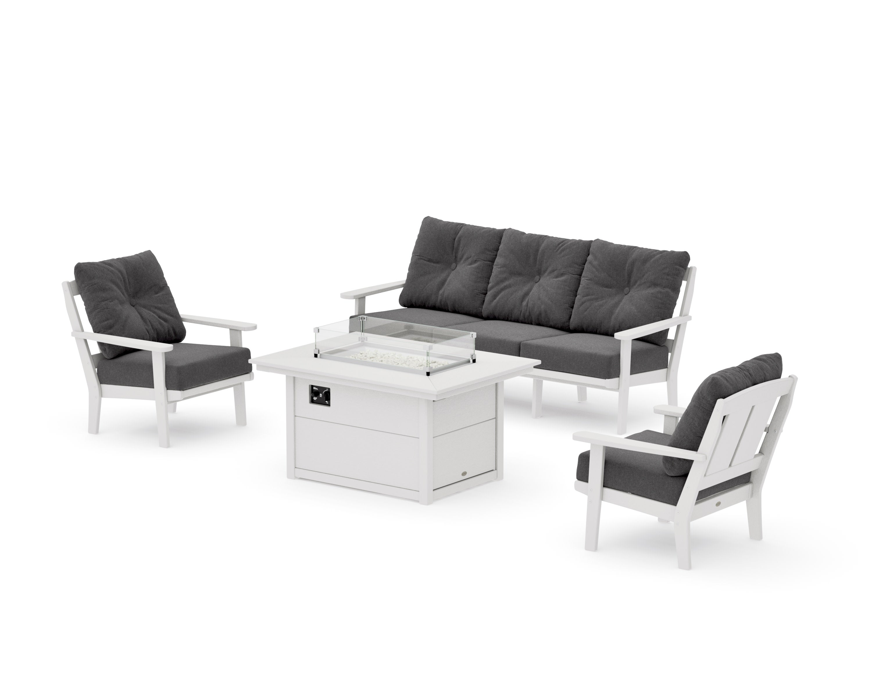 Mission Deep Seating Fire Pit Table Set in Vintage White / Ash Charcoal