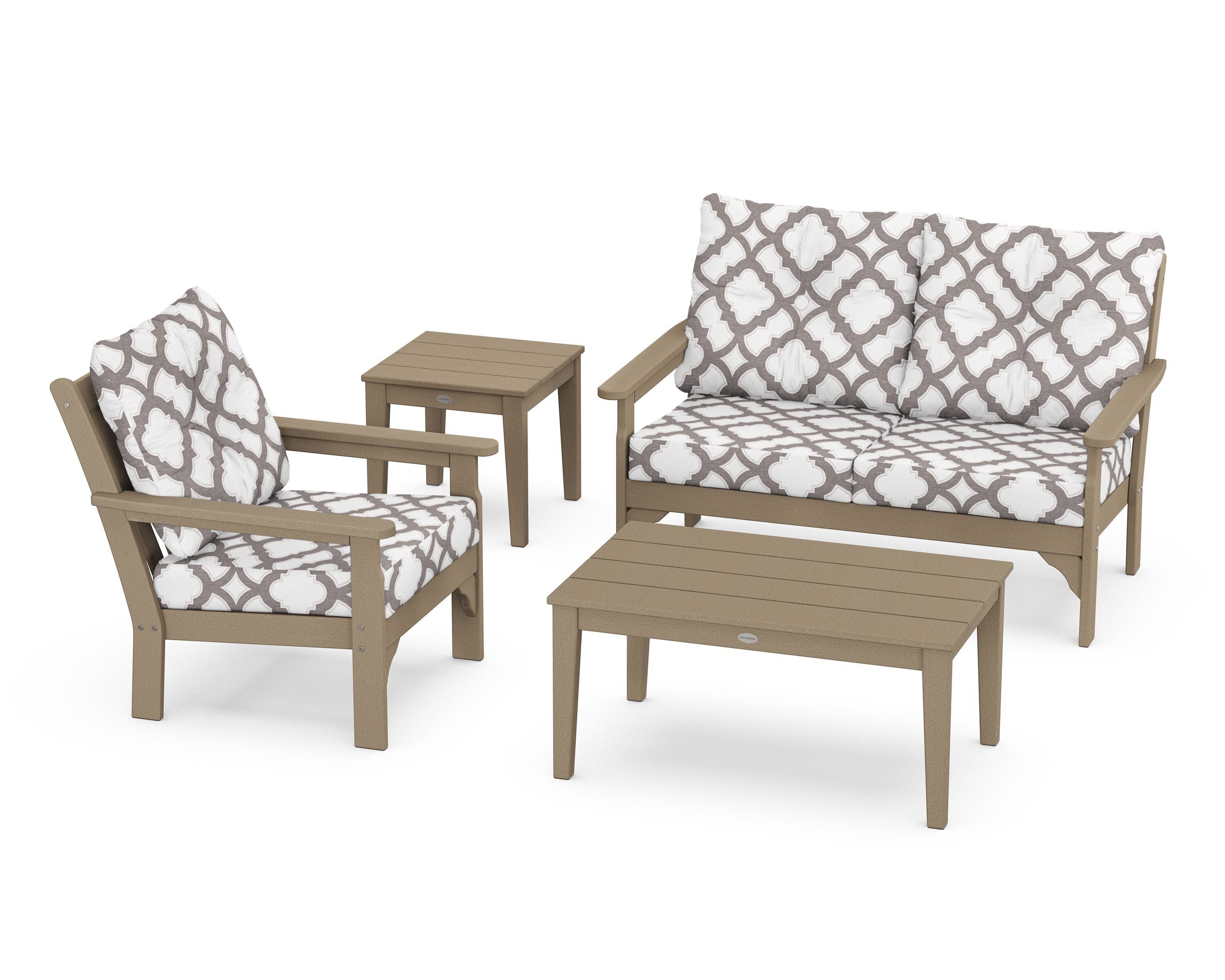 Vineyard 4-Piece Deep Seating Set in Vintage Sahara / Trellis Grey Mist