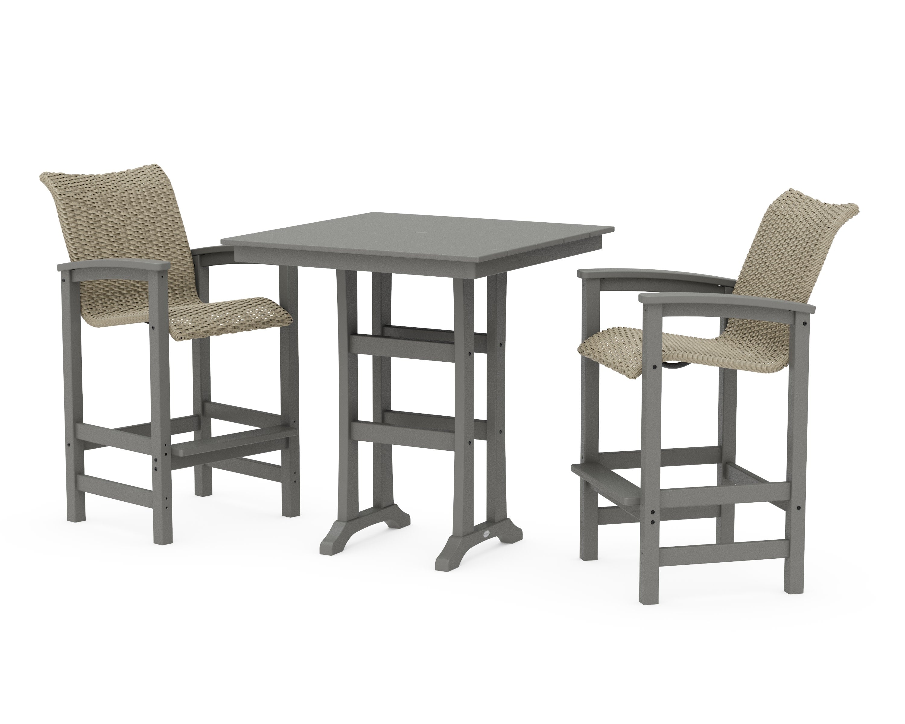 Coastal Woven 3-Piece Farmhouse Bar Set with Trestle Legs