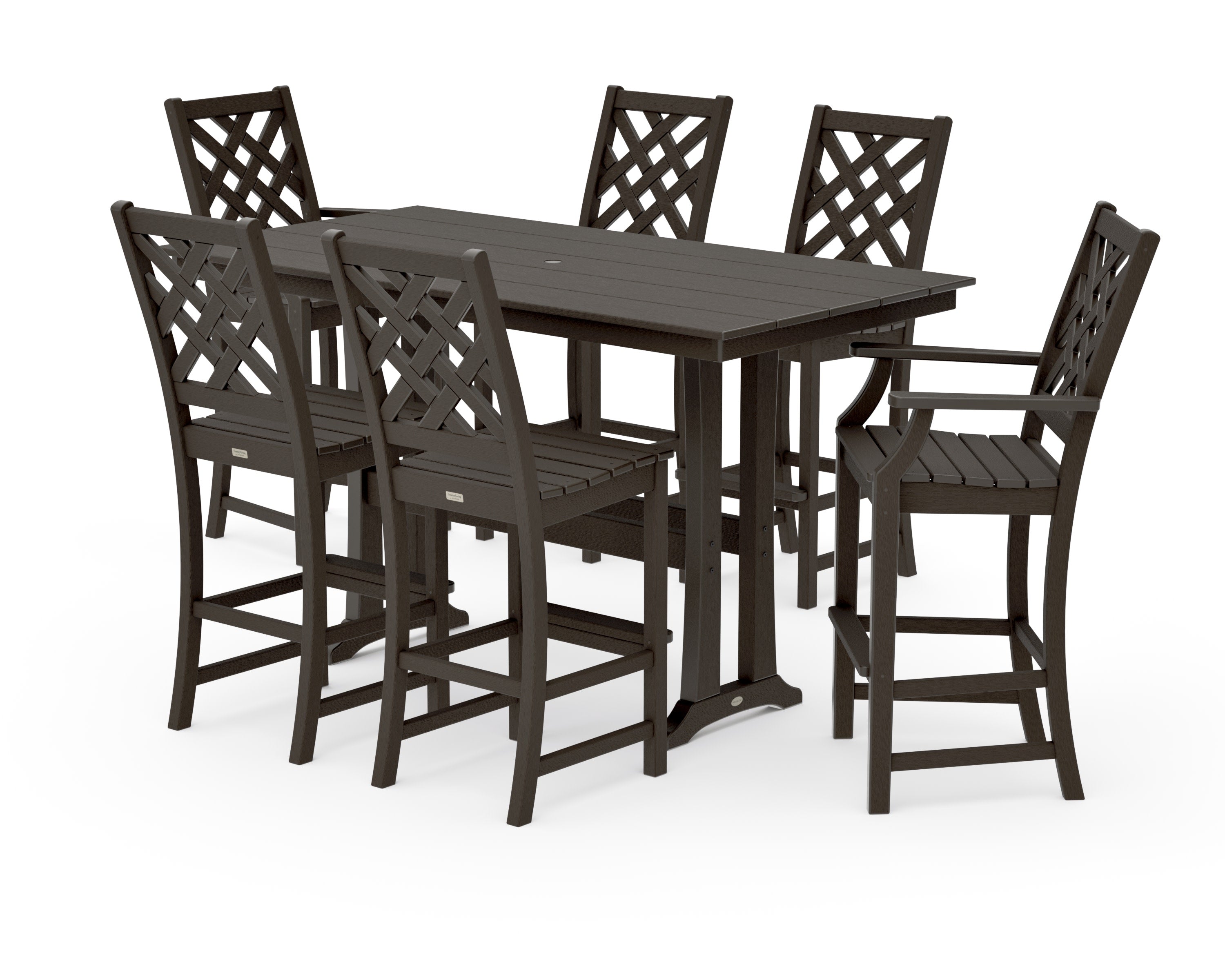 Wovendale 7-Piece Farmhouse Bar Set with Trestle Legs in Vintage Coffee