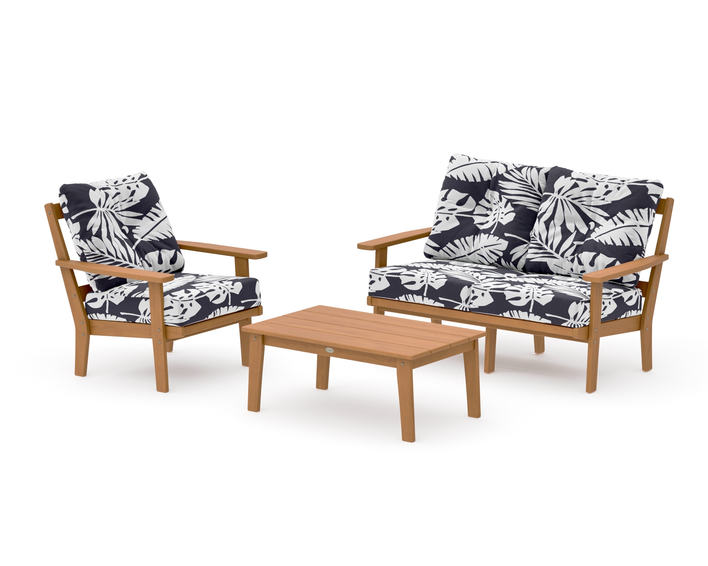 Prairie 3-Piece Deep Seating Set with Loveseat in Natural / Leaf Navy