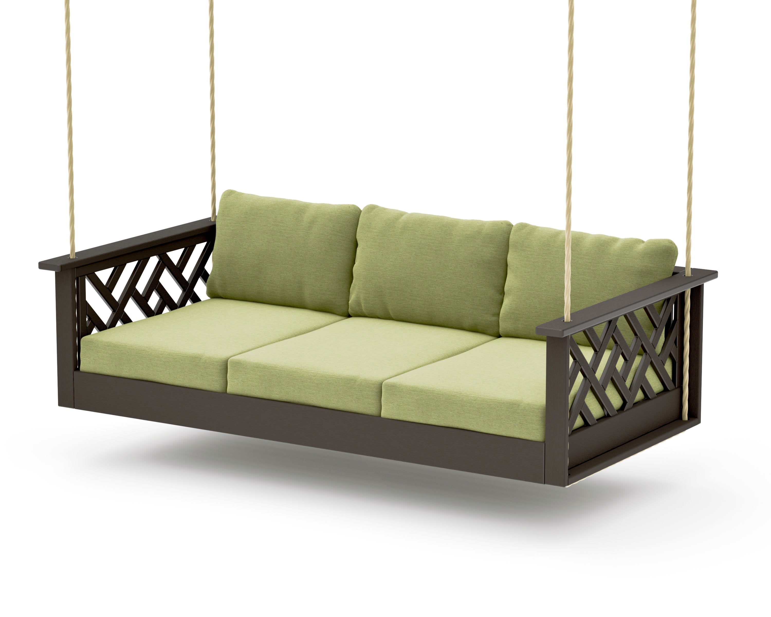 Chippendale Daybed Swing in Vintage Coffee / Chartreuse Boucle