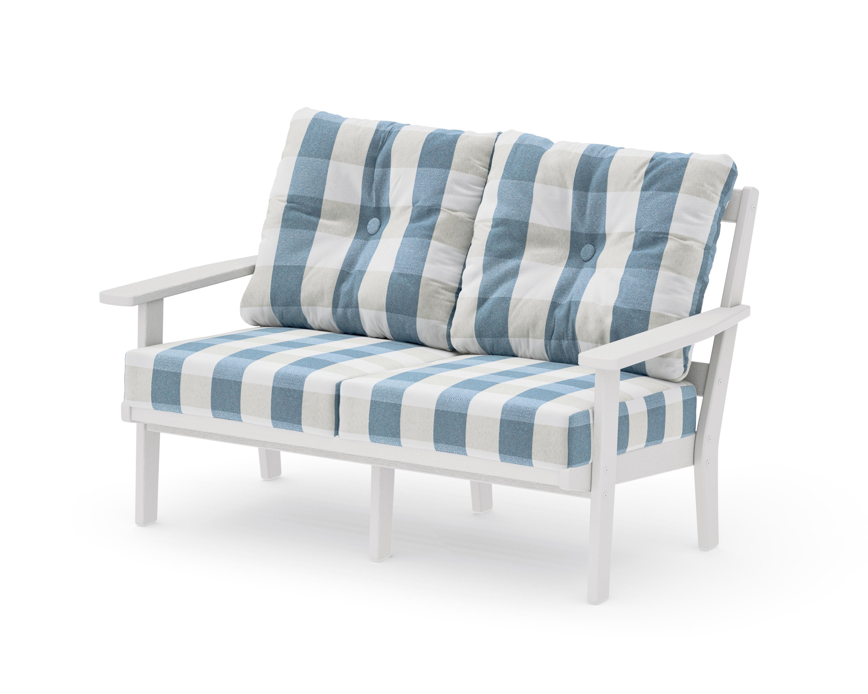 Oxford Deep SeatingLoveseat in Vintage White / Buffalo Plaid Sky Blue