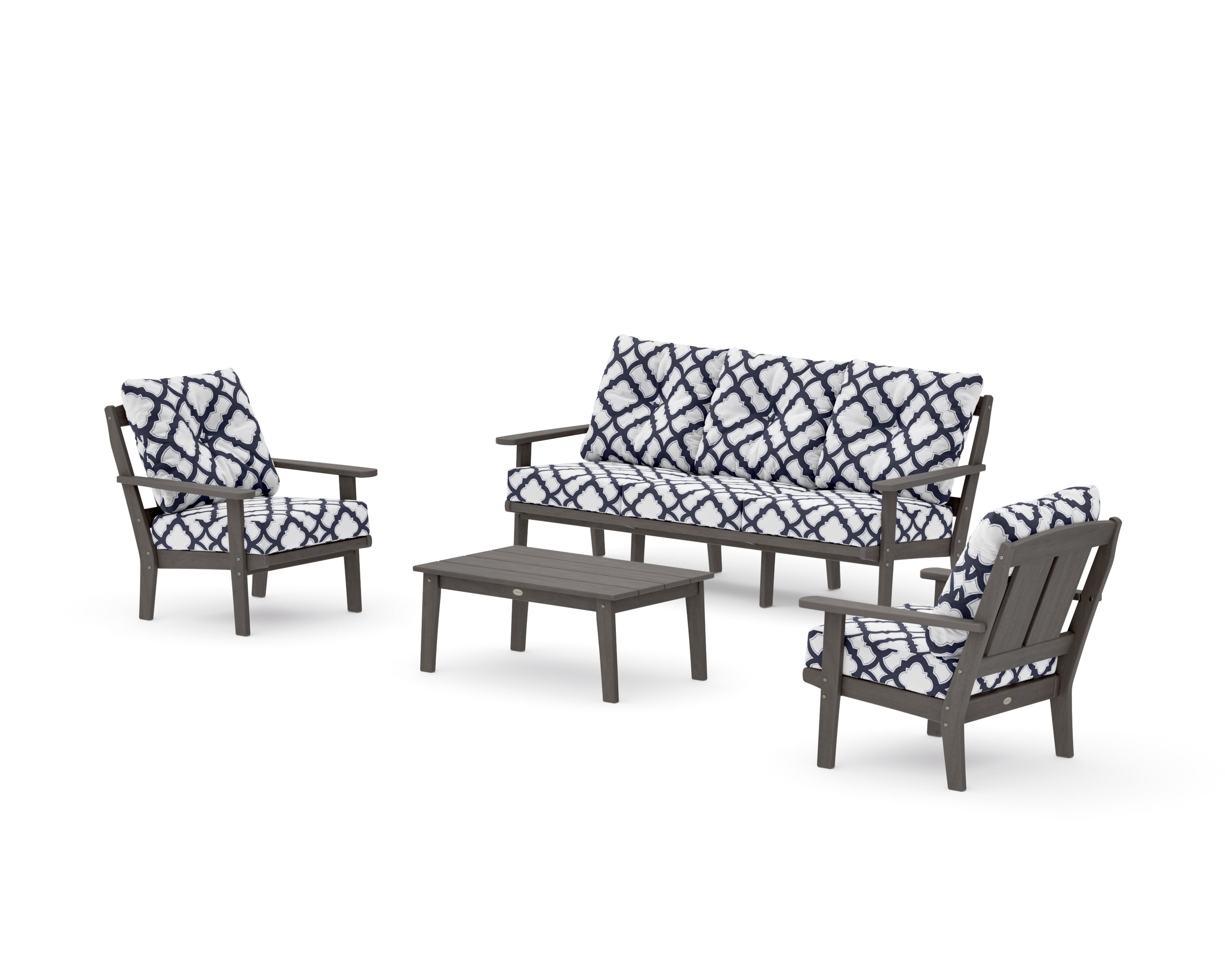 Mission 4-Piece Deep Seating Set with Sofa in Driftwood / Trellis Navy