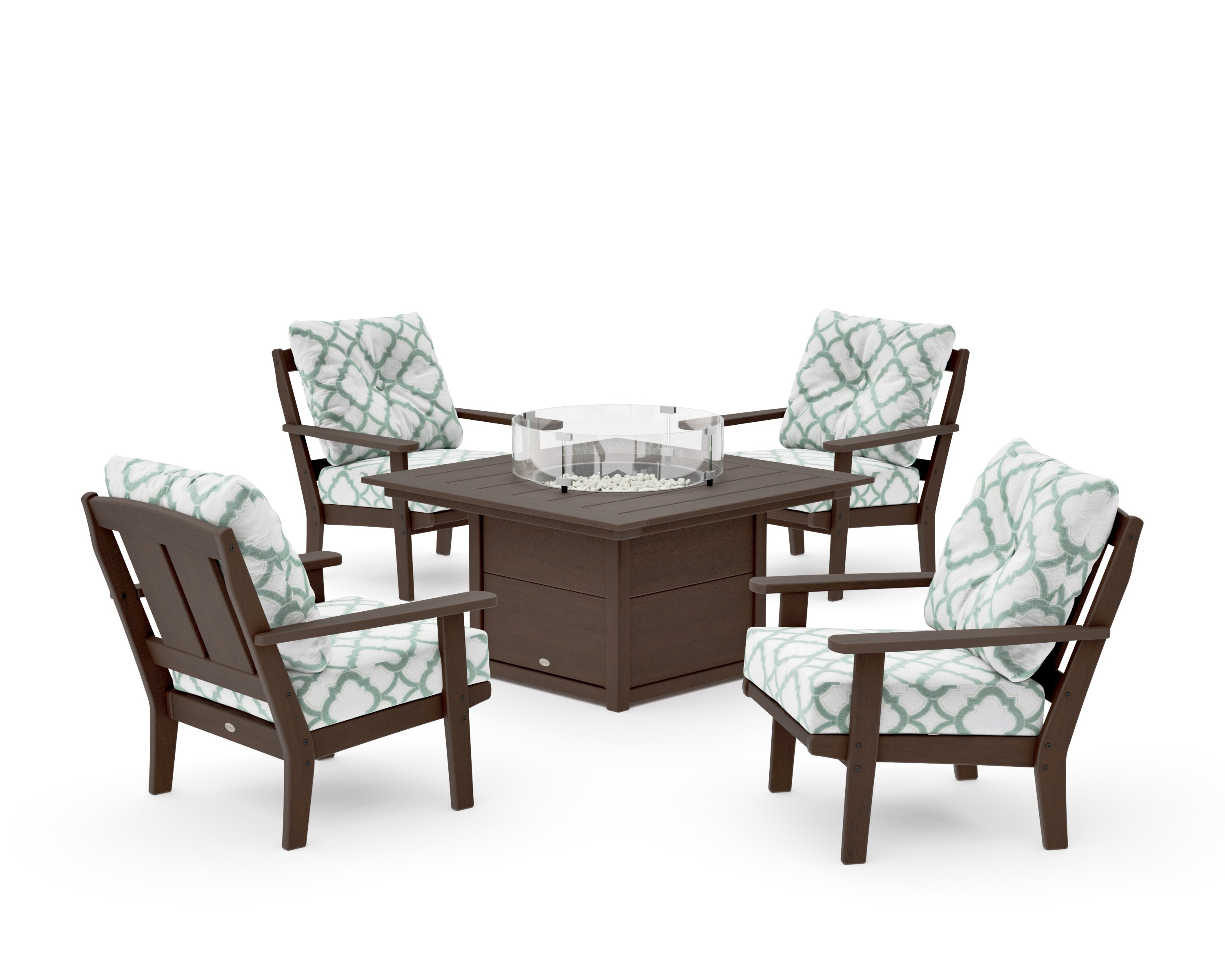 Mission 5-Piece Deep Seating Set with Fire Pit Table in Kona / Trellis Glacier Spa