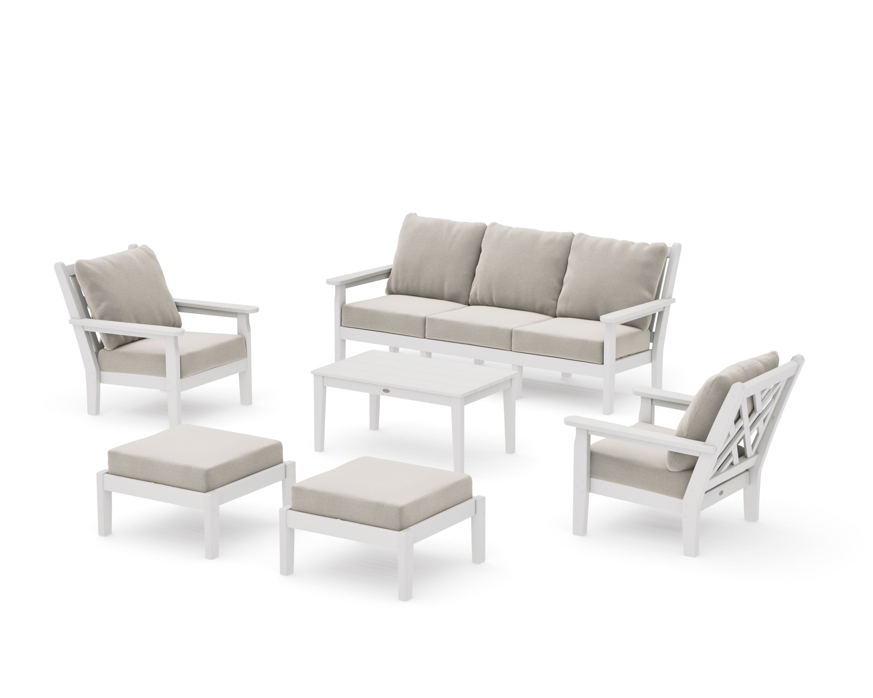 Chippendale 6-Piece Lounge Sofa Set in Vintage White / Dune Burlap