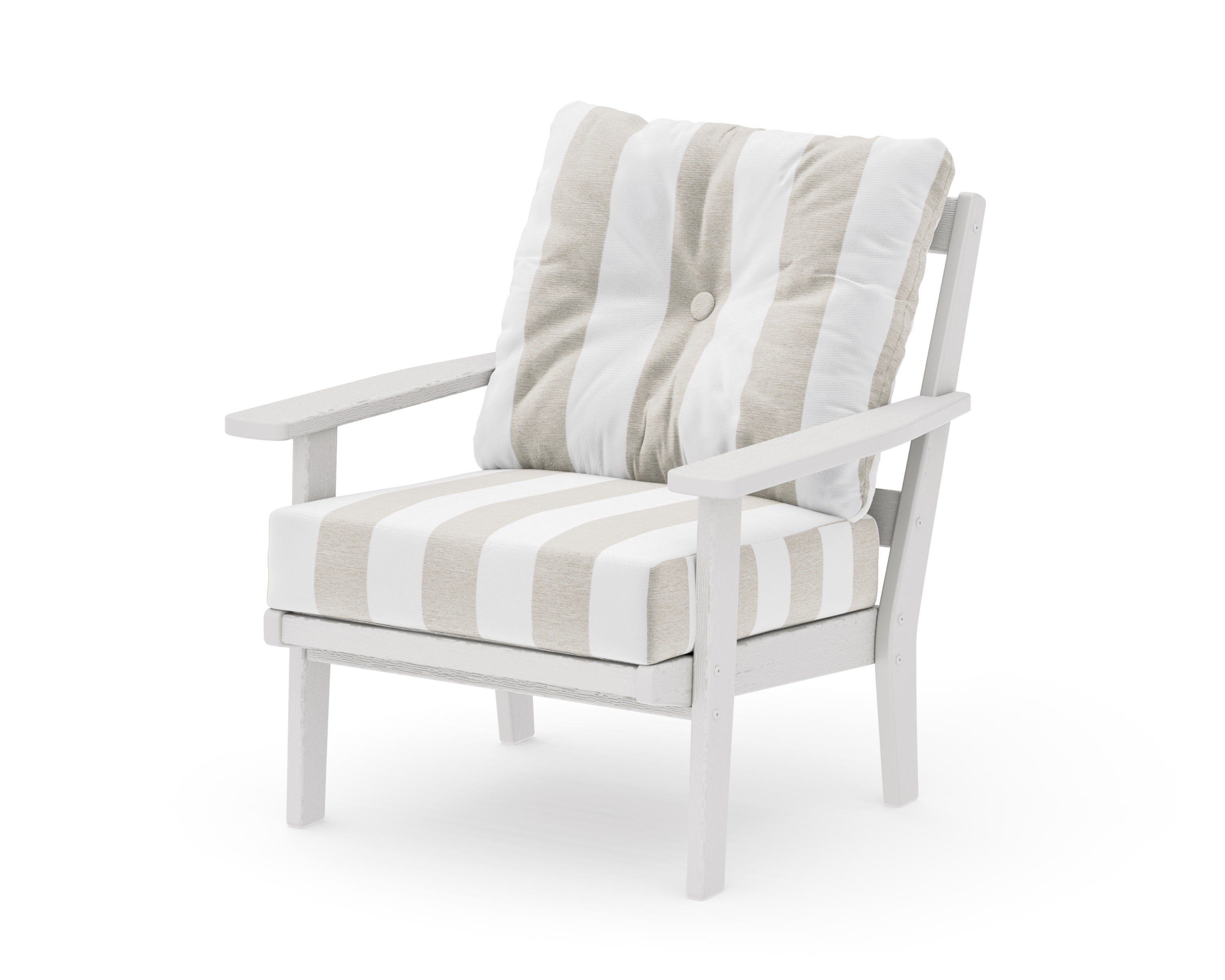 Prairie Deep Seating Chair in Vintage White / Cabana Stripe Dune Burlap