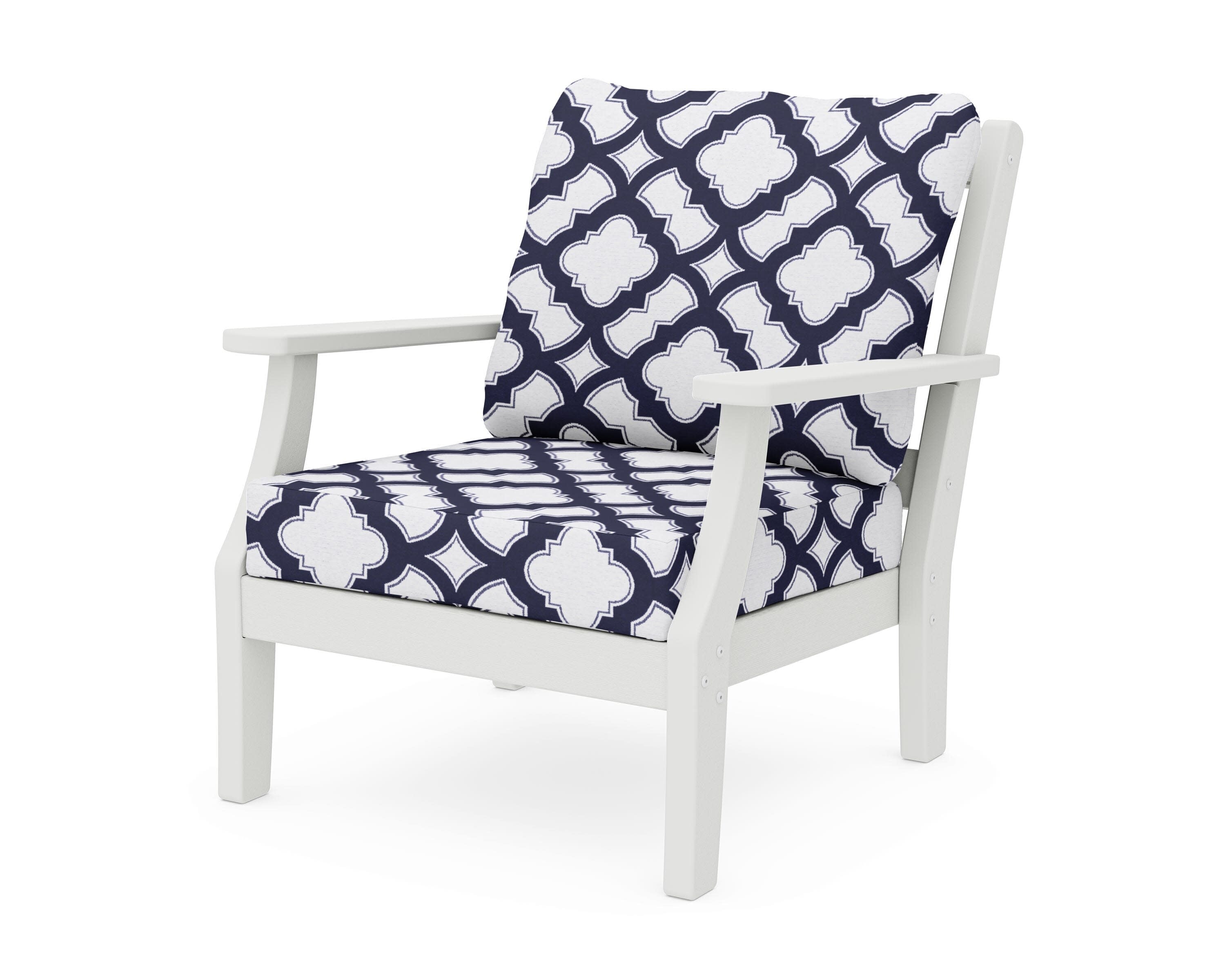 Chinoiserie Deep Seating Chair in Vintage White / Trellis Navy