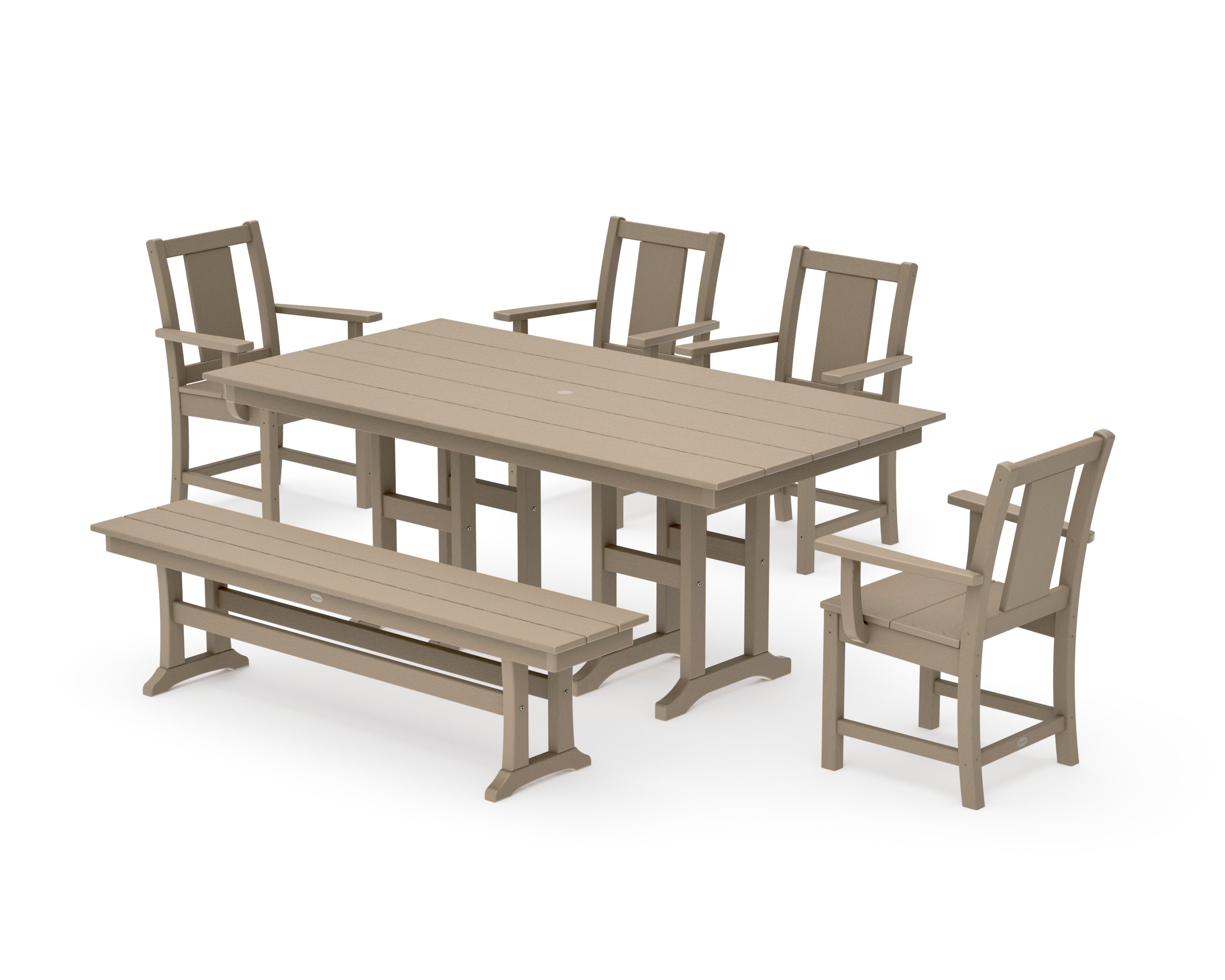 Prairie 6-Piece Farmhouse Dining Set with Bench in Vintage Sahara