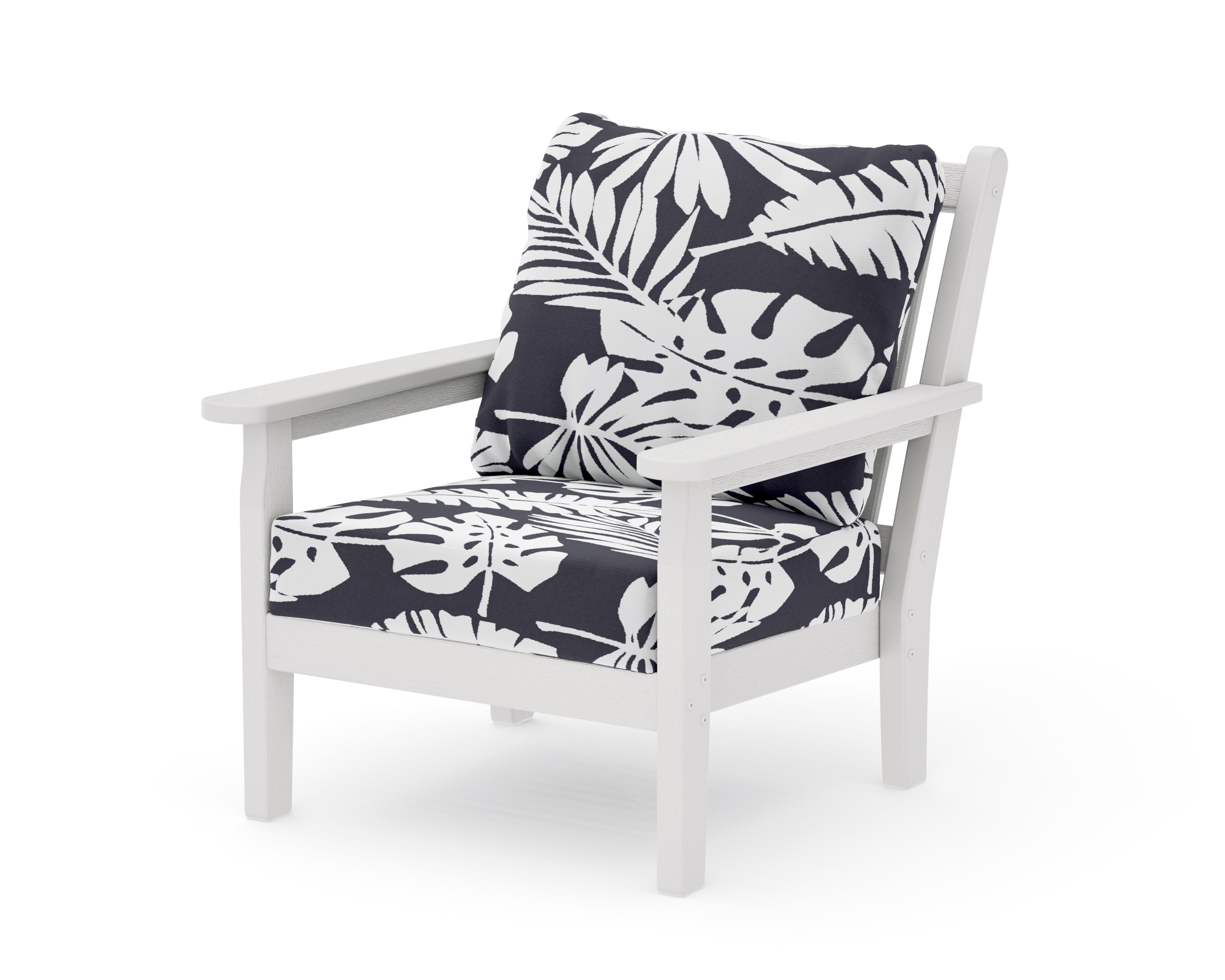 Chippendale Deep Seating Chair in Vintage White / Leaf Navy