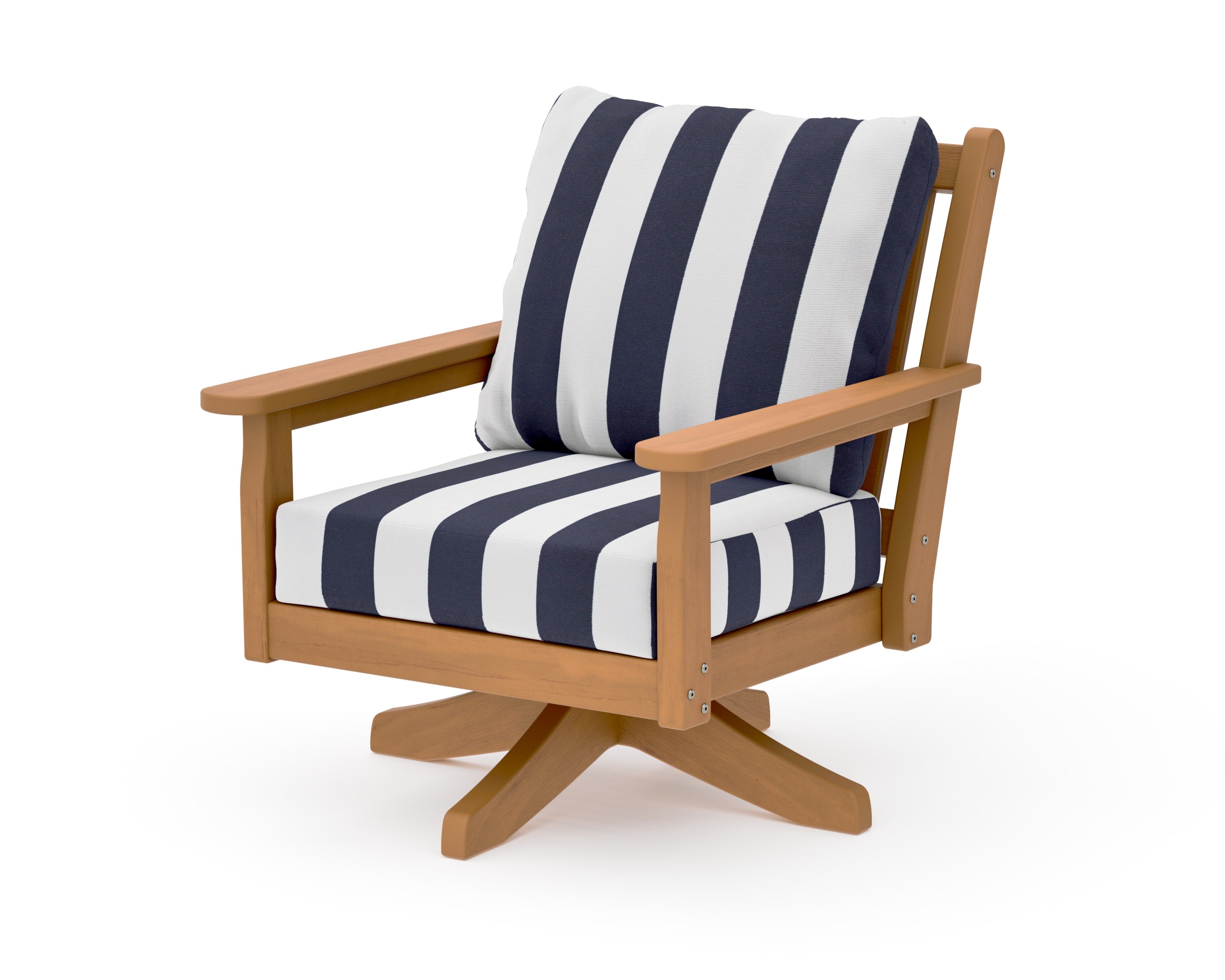 Chippendale Deep Seating Swivel Chair in Natural / Cabana Stripe Navy