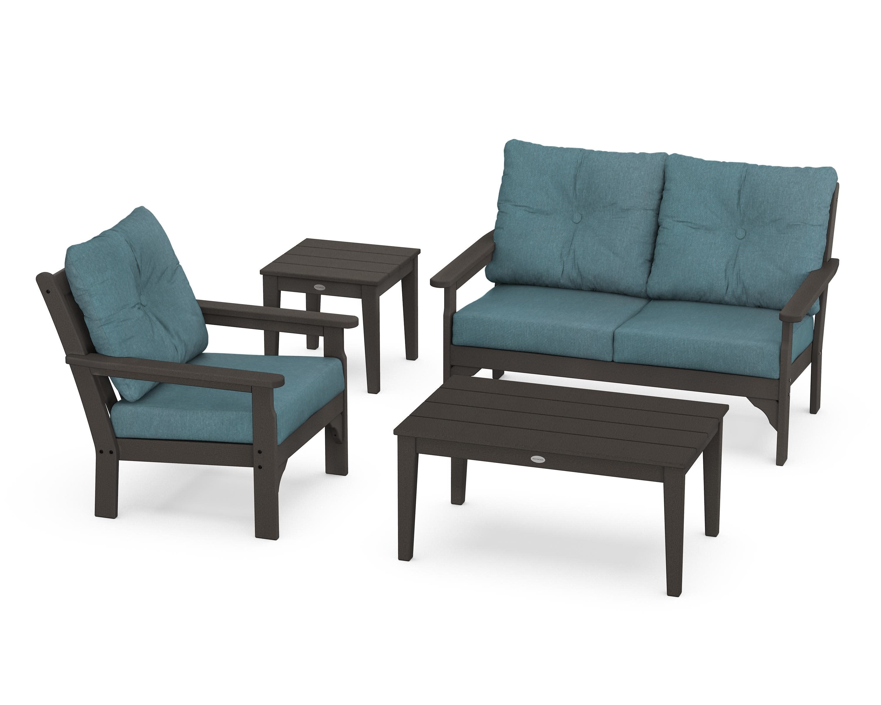 Vineyard 4-Piece Deep Seating Set in Vintage Coffee / Ocean Teal