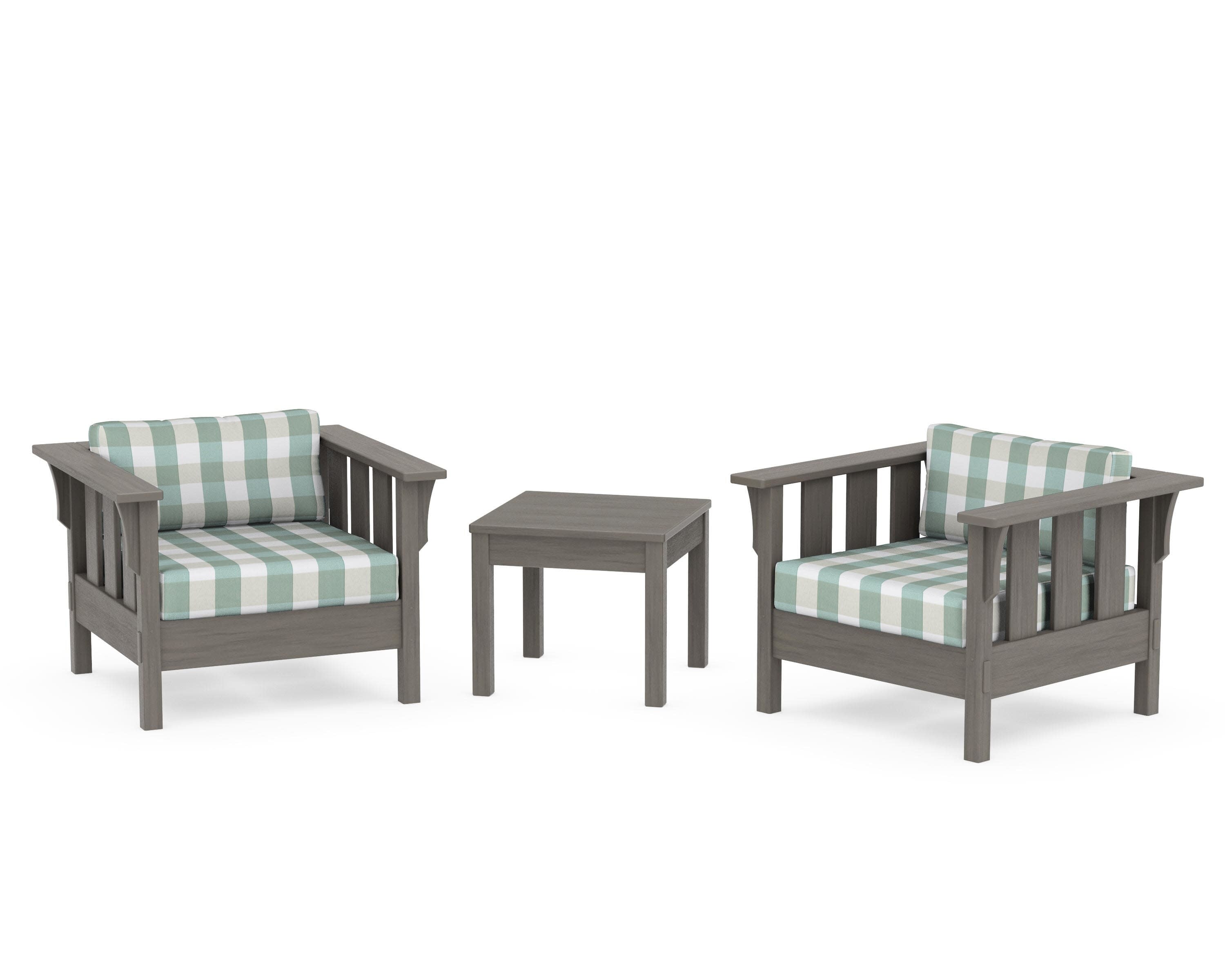 Acadia 3-Piece Deep Seating Set in Driftwood / Buffalo Plaid Glacier Spa