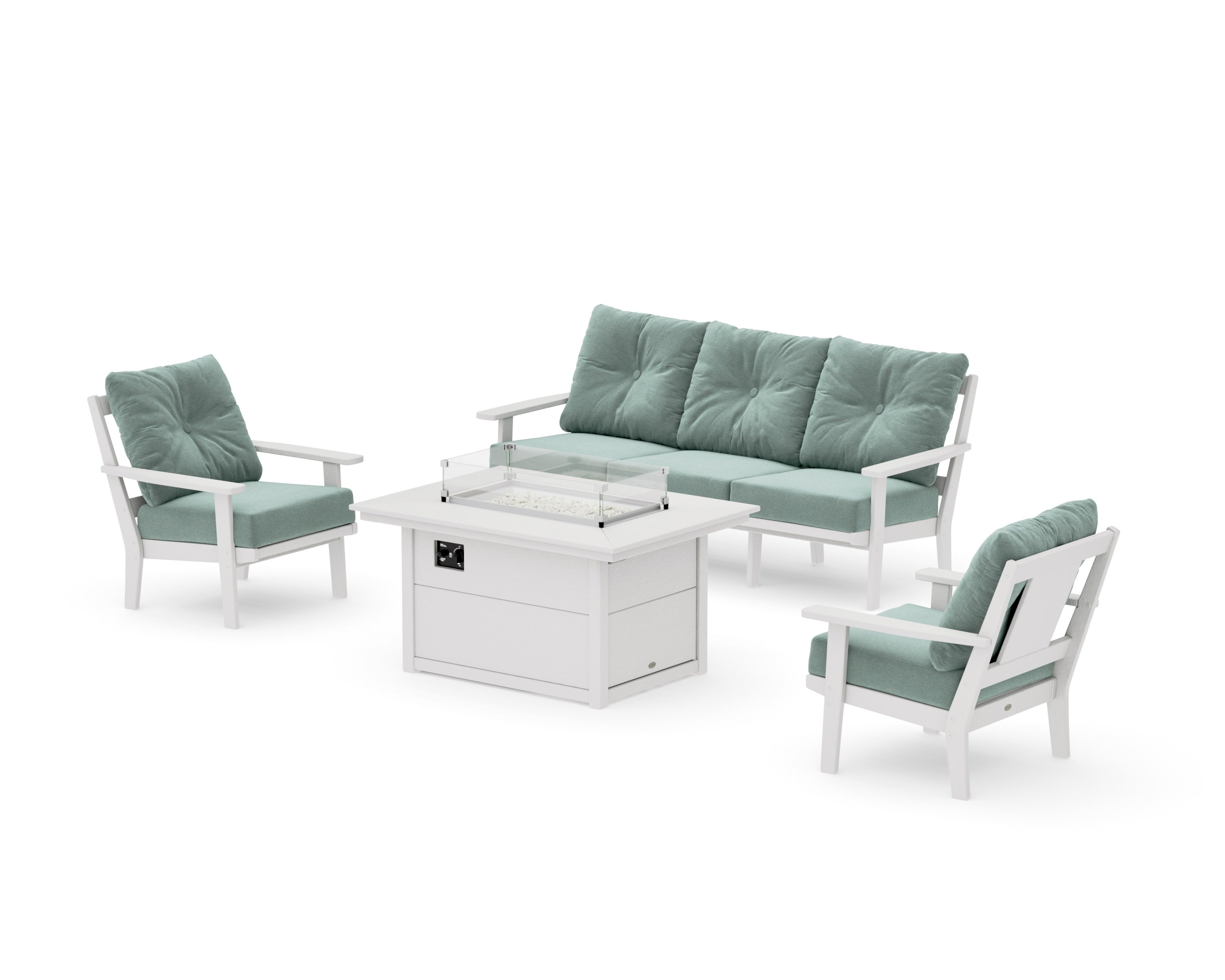 Prairie Deep Seating Fire Pit Table Set in Vintage White / Glacier Spa