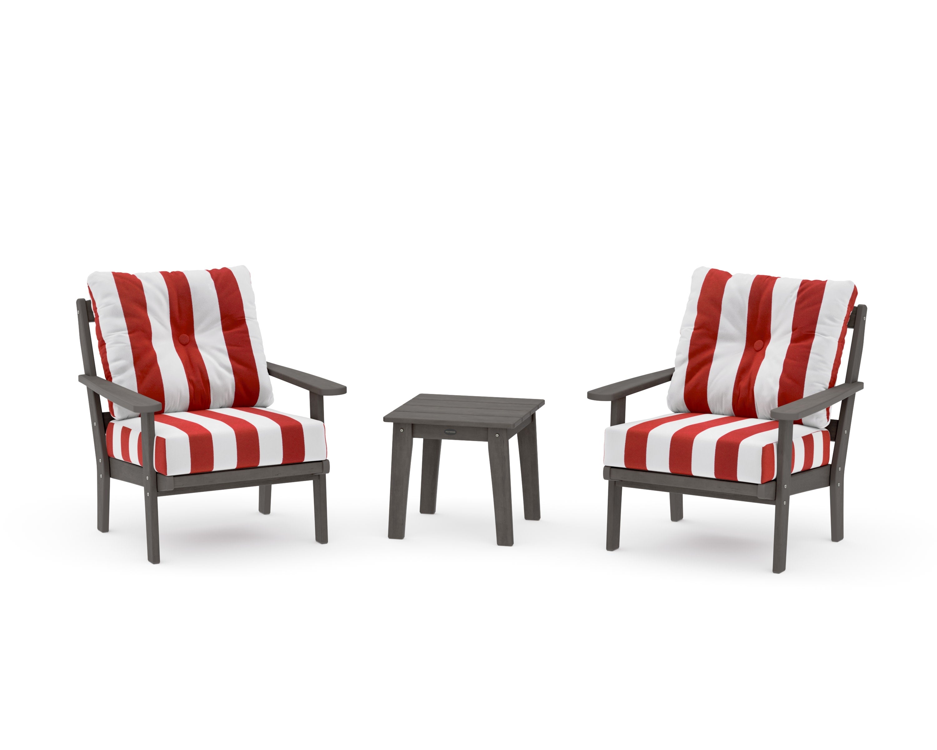 Mission 3-Piece Deep Seating Set in Driftwood / Cabana Stripe Crimson