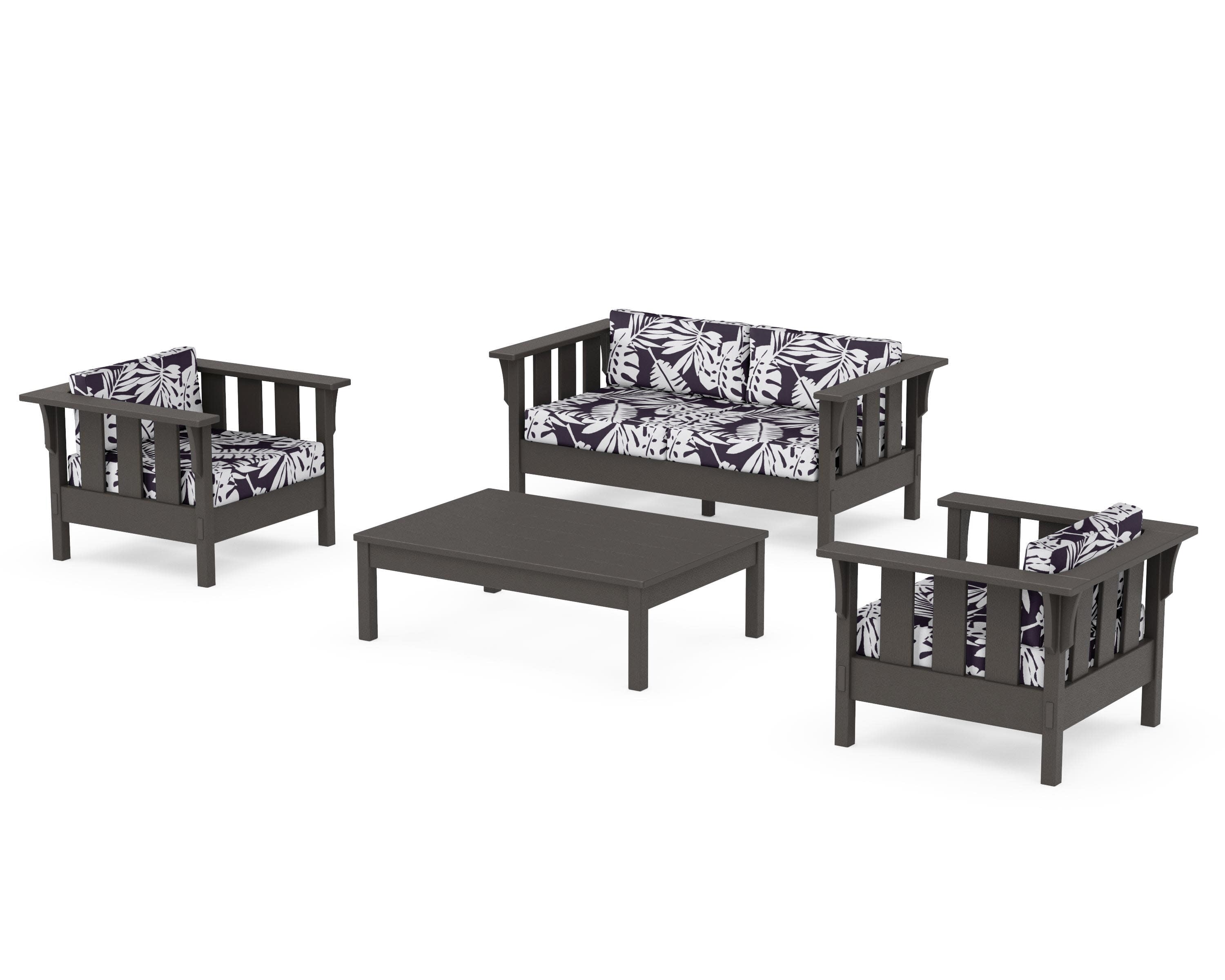 Acadia 4-Piece Deep Seating Set with Loveseat in Vintage Coffee / Leaf Navy