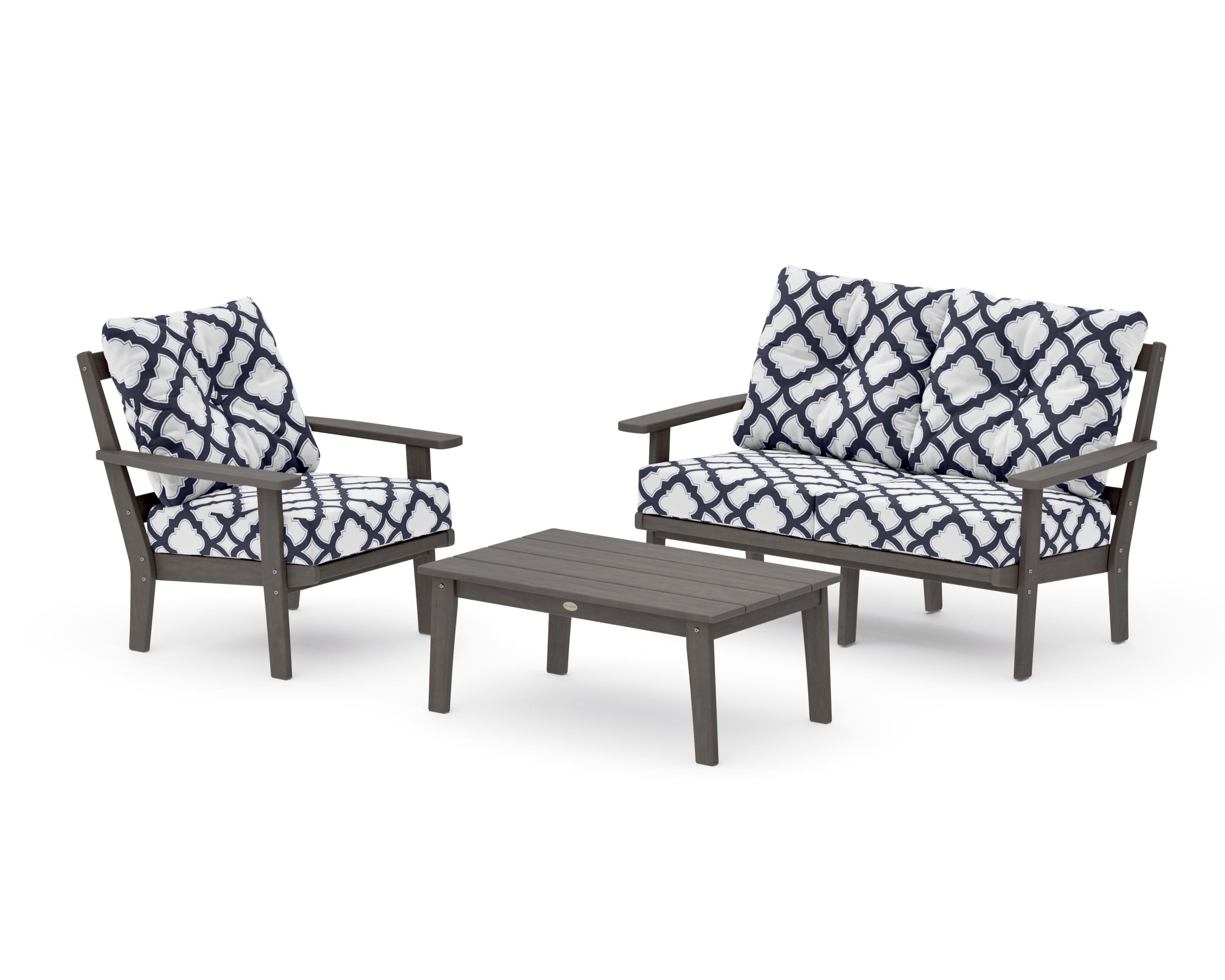 Prairie 3-Piece Deep Seating Set with Loveseat in Driftwood / Trellis Navy