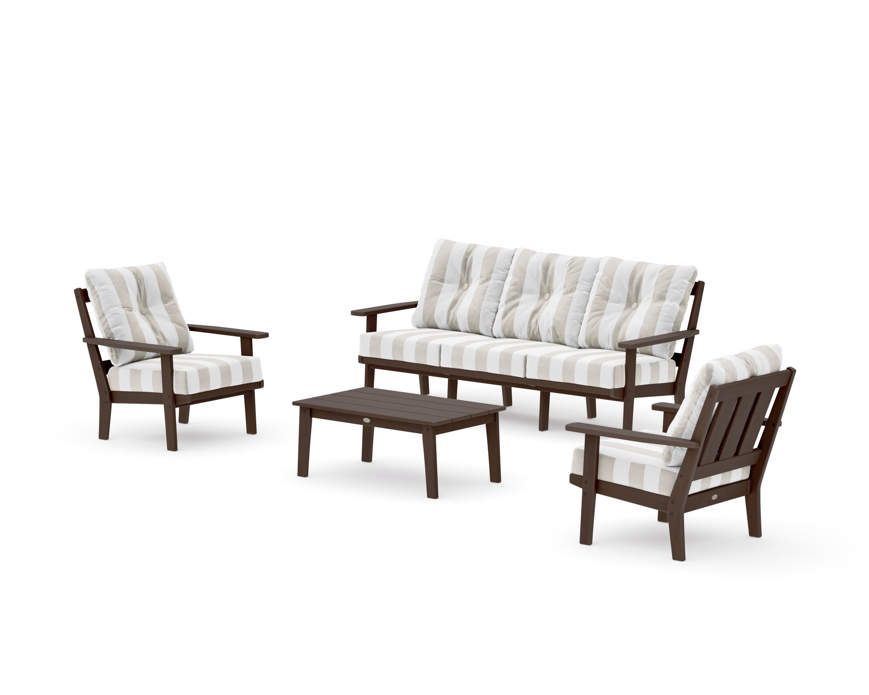 Oxford 4-Piece Deep Seating Set with Sofa in Kona / Cabana Stripe Dune Burlap