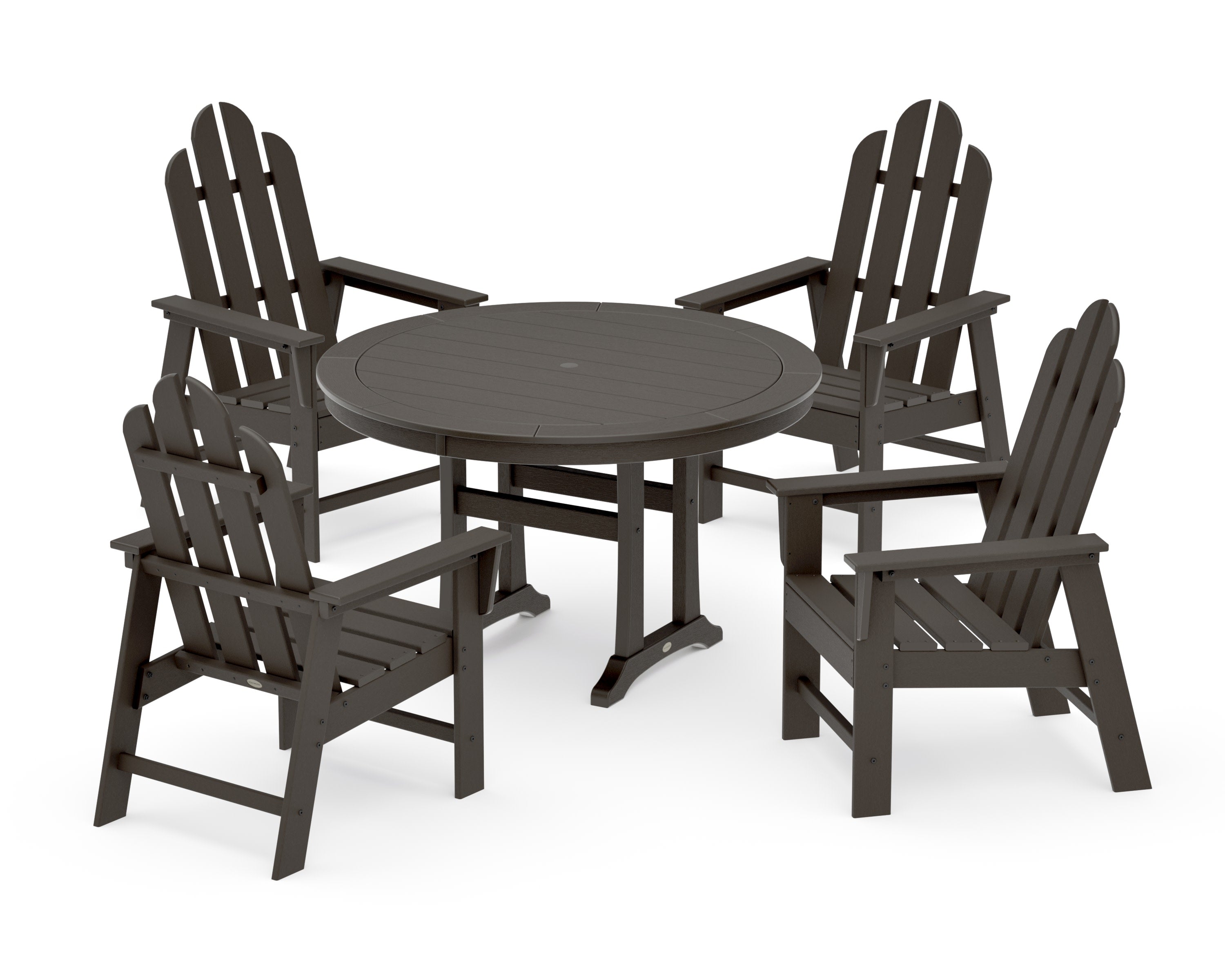 Long Island 5-Piece Round Dining Set with Trestle Legs in Vintage Coffee