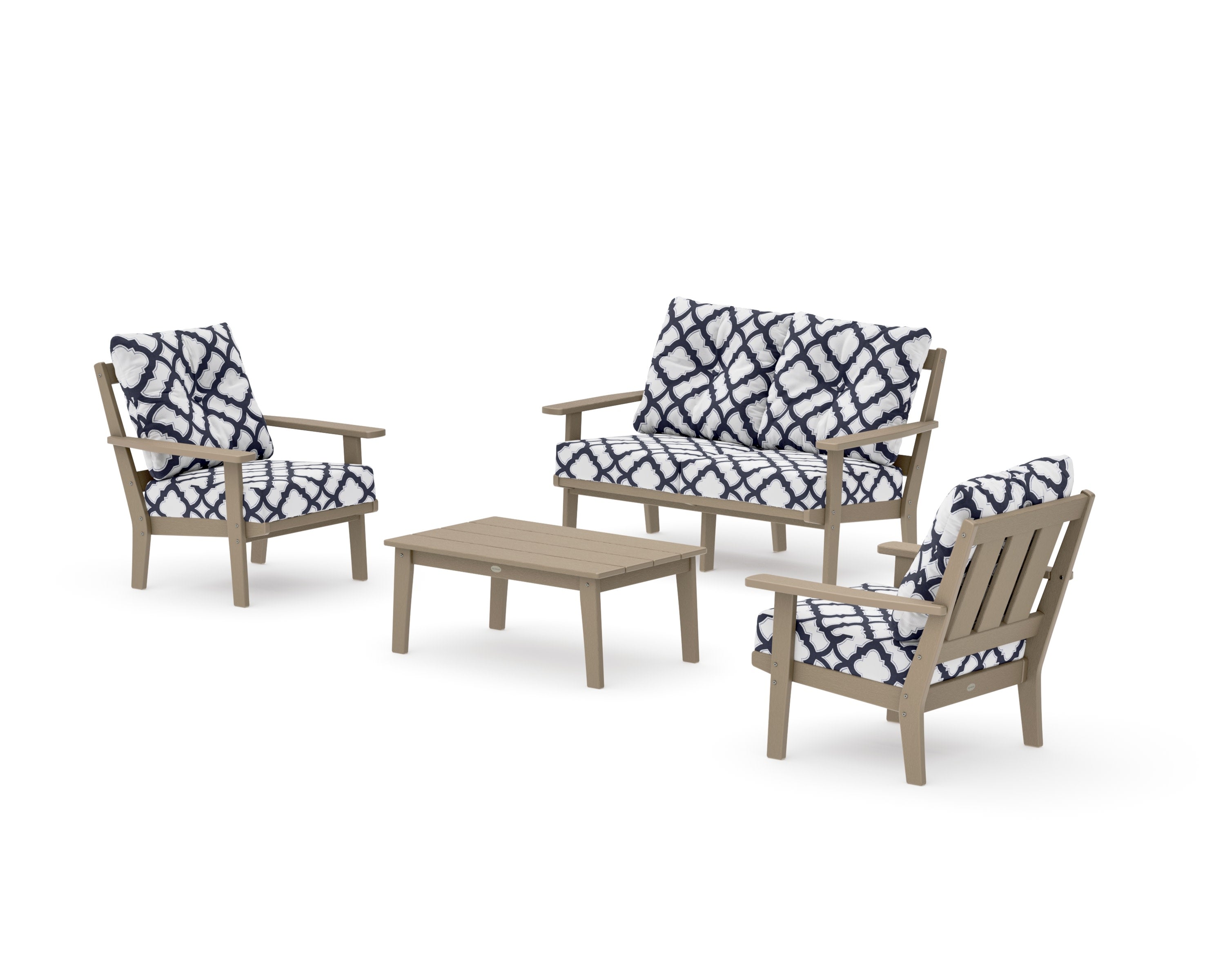 Oxford 4-Piece Deep Seating Set with Loveseat in Vintage Sahara / Trellis Navy
