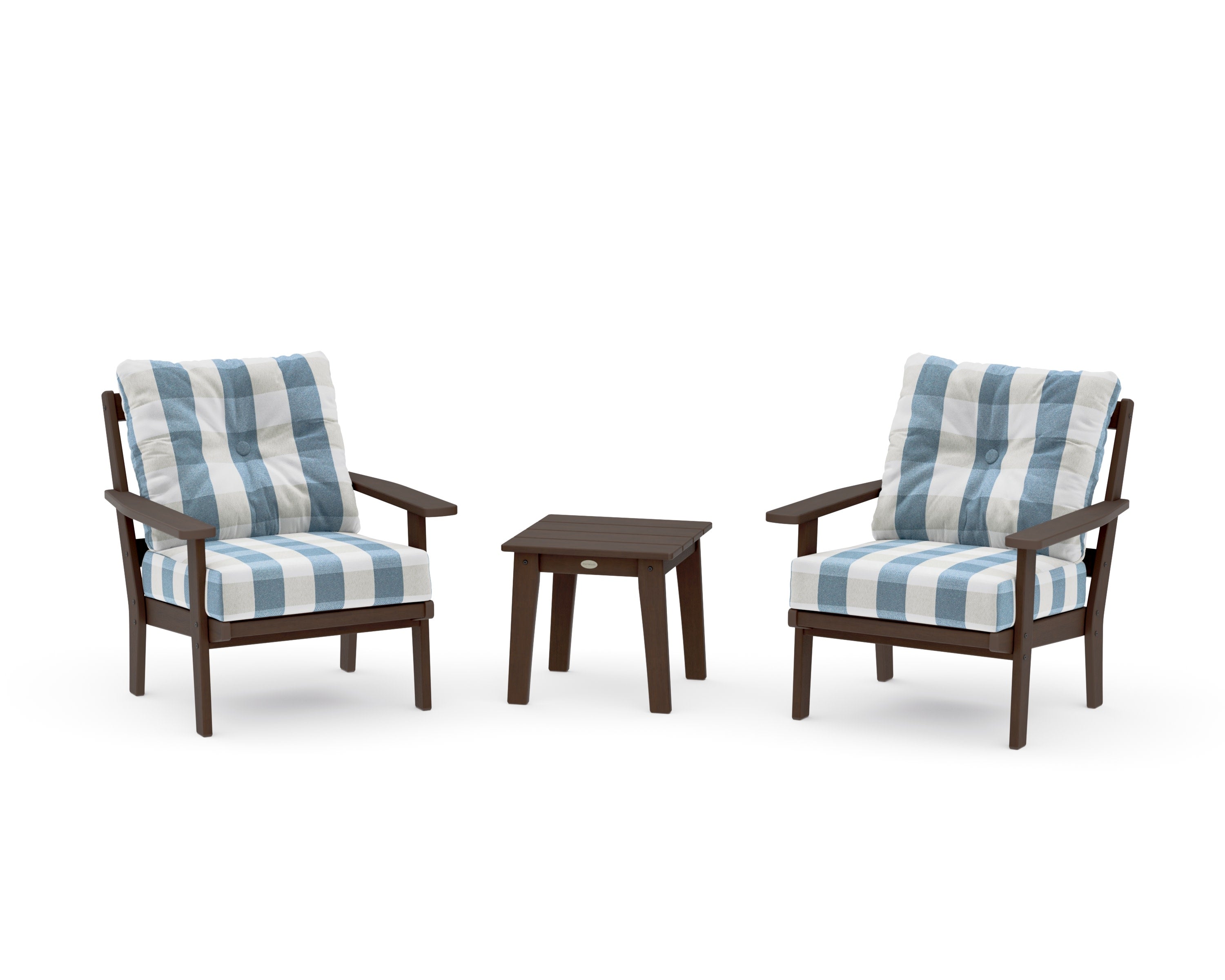 Prairie 3-Piece Deep Seating Set in Kona / Buffalo Plaid Sky Blue