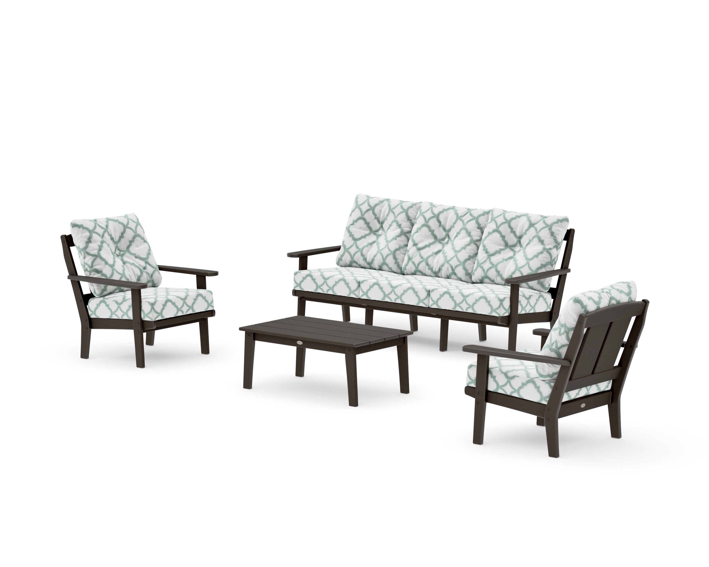 Mission 4-Piece Deep Seating Set with Sofa in Vintage Coffee / Trellis Glacier Spa