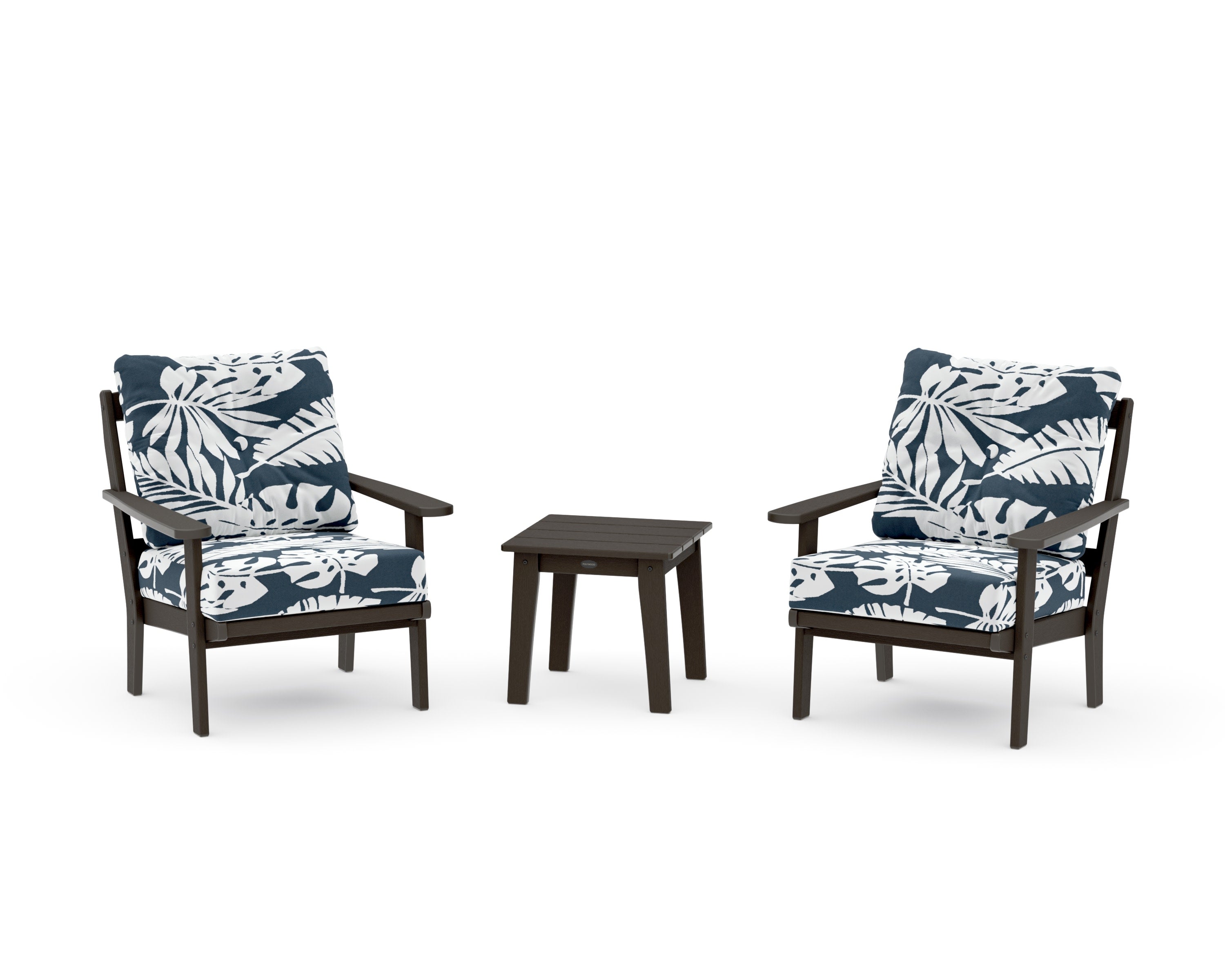 Mission 3-Piece Deep Seating Set in Vintage Coffee / Leaf Marine Indigo